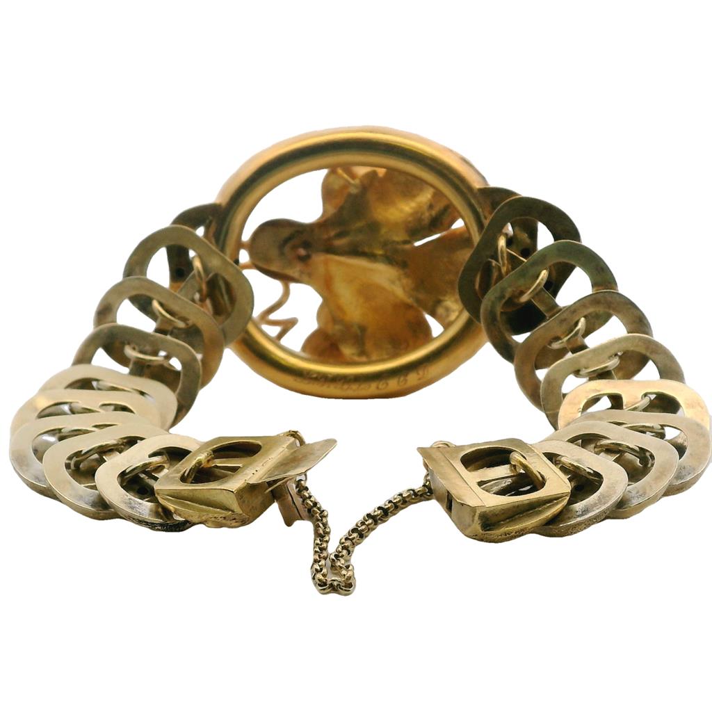  Estate 14K Yellow Gold Natural Pearl Orchid Flower Antique Bracelet