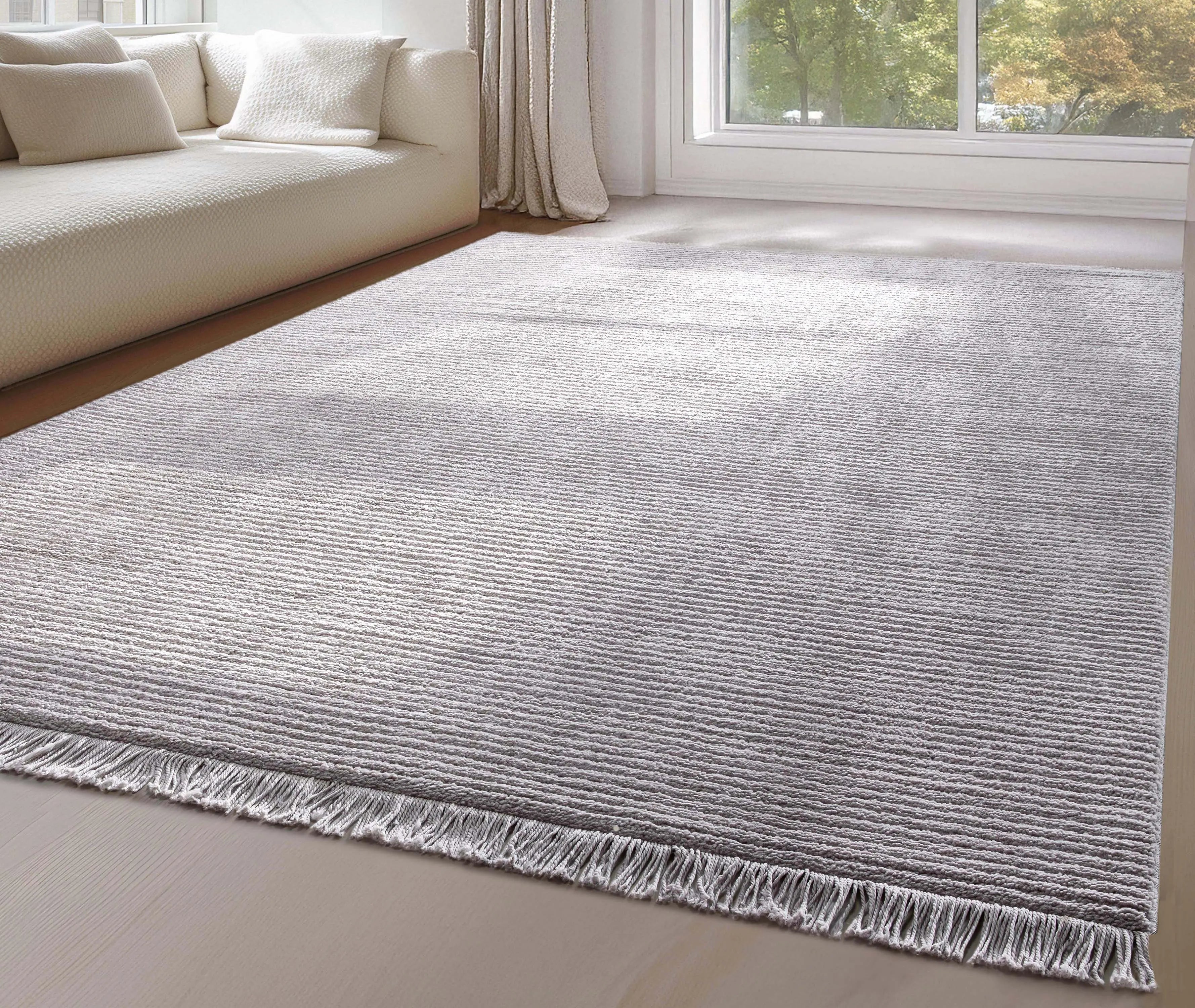 Carlow Solid & Striped Textured Taupe Ivory Ultra Soft High-Low Shag Rug、mySite、gigharbornorthrealestate