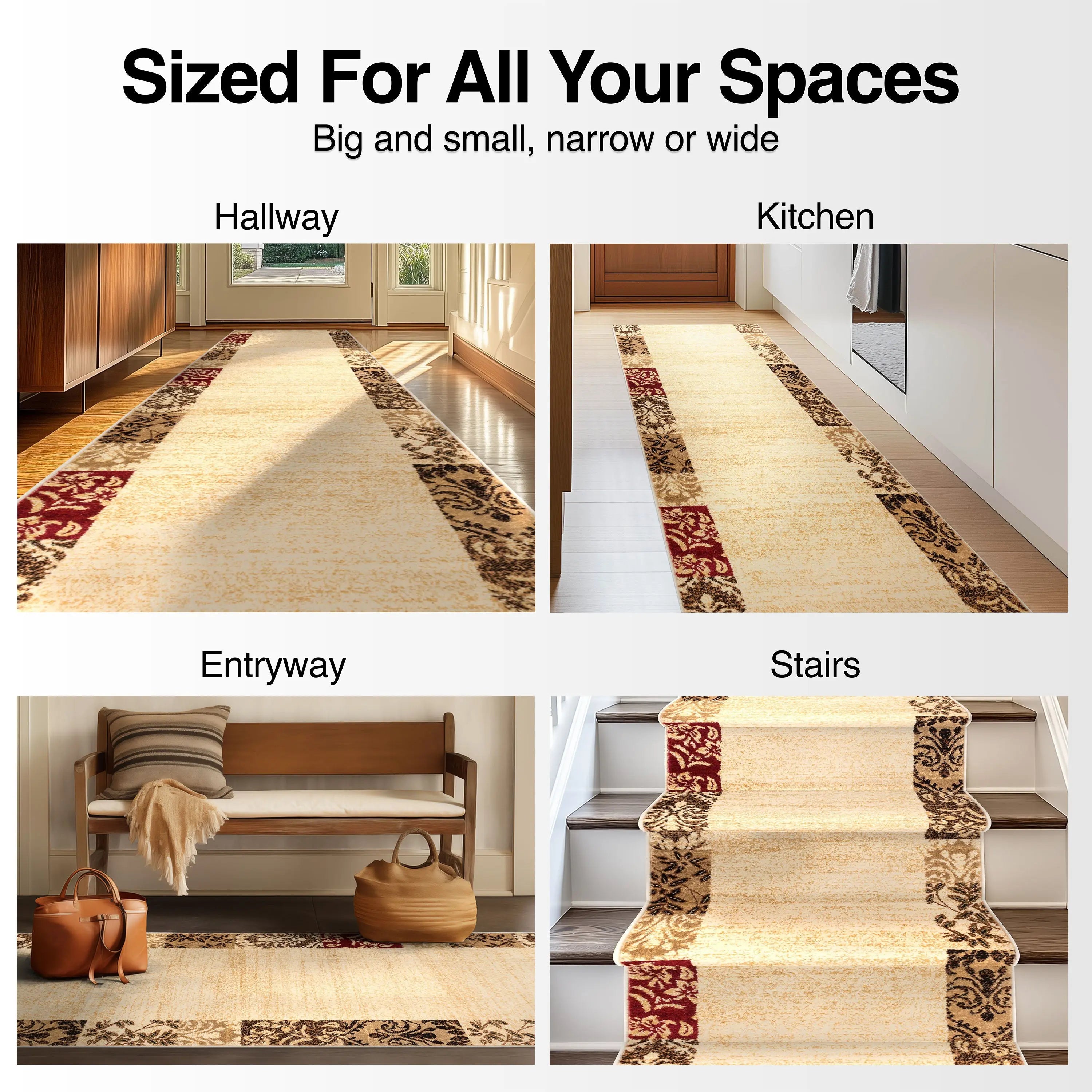 Vane Willow Damask Custom Size Runner Transitional Beige 27 Inch Wide x Choose Your Length Hallway Runner Rug、mySite、gigharbornorthrealestate