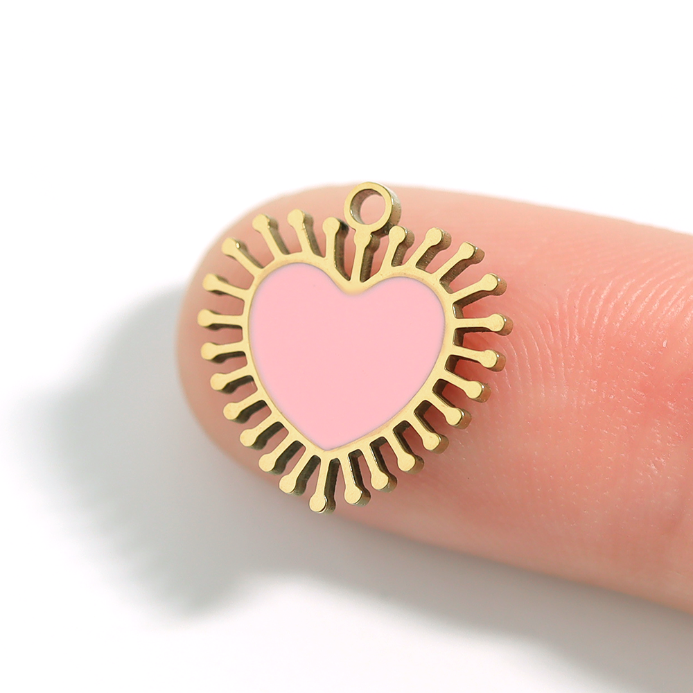 18K Gold PVD Stainless Steel Epoxy Pink Sun Ray Heart Charm / PDL0028、mySite、dreamappss