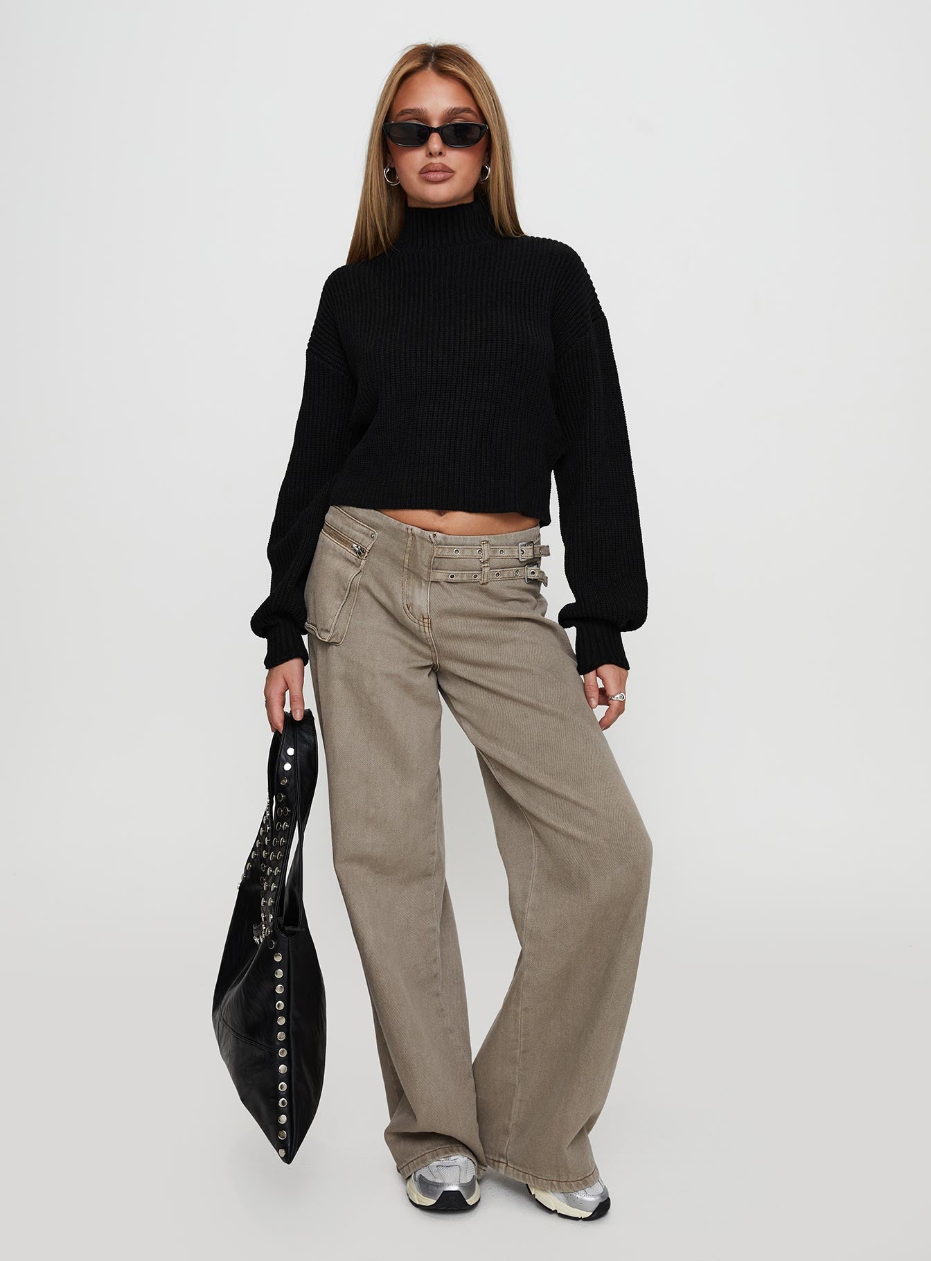 Sayge Mock Neck Knit Sweater Black、mySite、solidvoid