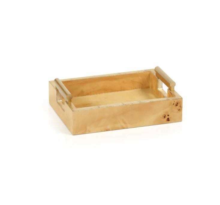  Zodax Leiden Burl Wood Rectangle Tray With Gold Handles、mySite、elrpsem3k
