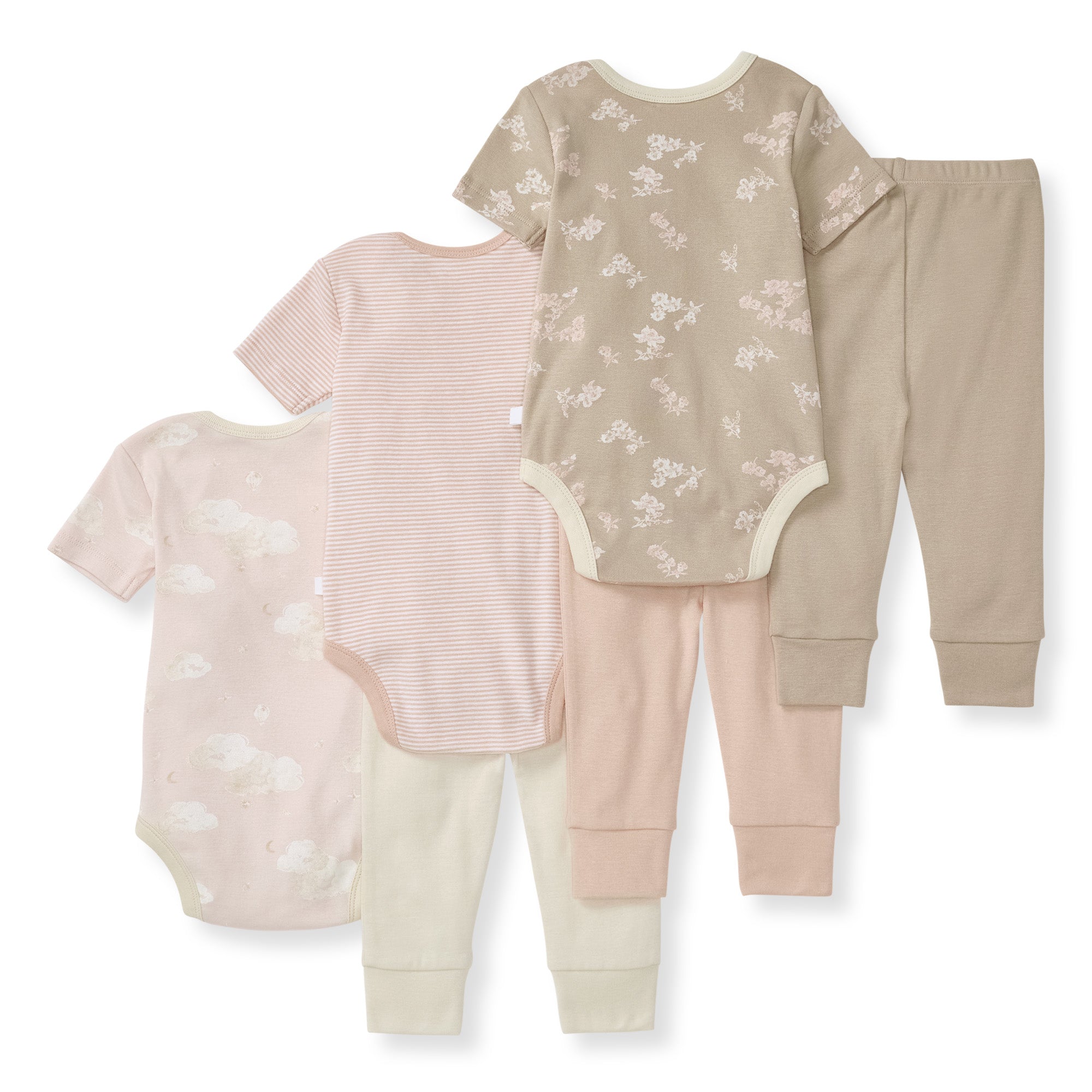Whimsical Floral Organic Short Sleeve Bodysuit & Pant Set 3 Pack、mySite、g9winljtr