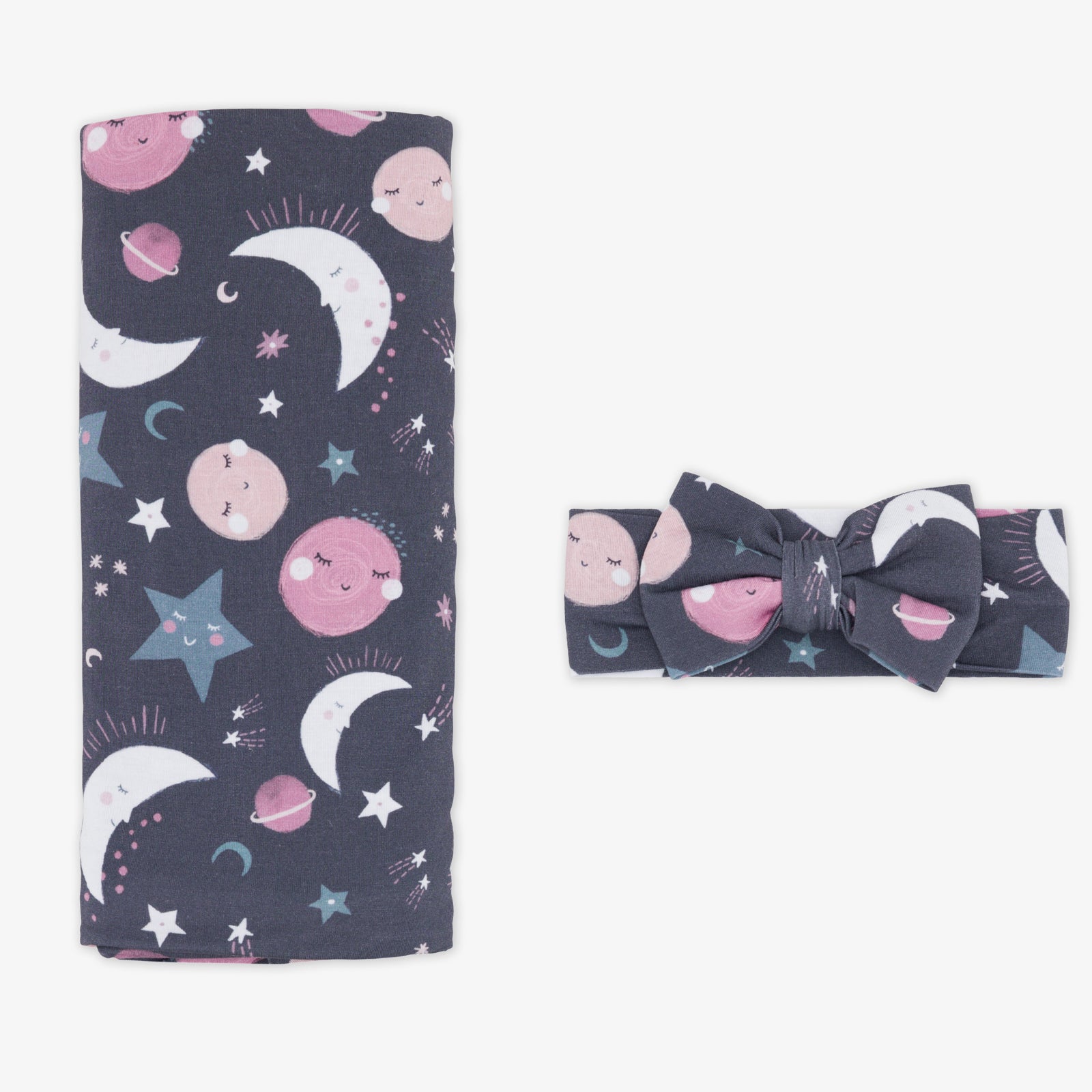 Pink To the Moon & Back Swaddle & Luxe Bow Headband Set、mySite、g9winljtr
