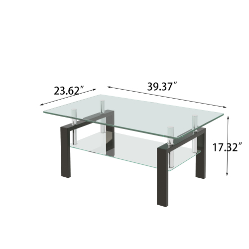 Tempered Black Glass Coffee Table, 2-Layers Tea Table、、casual