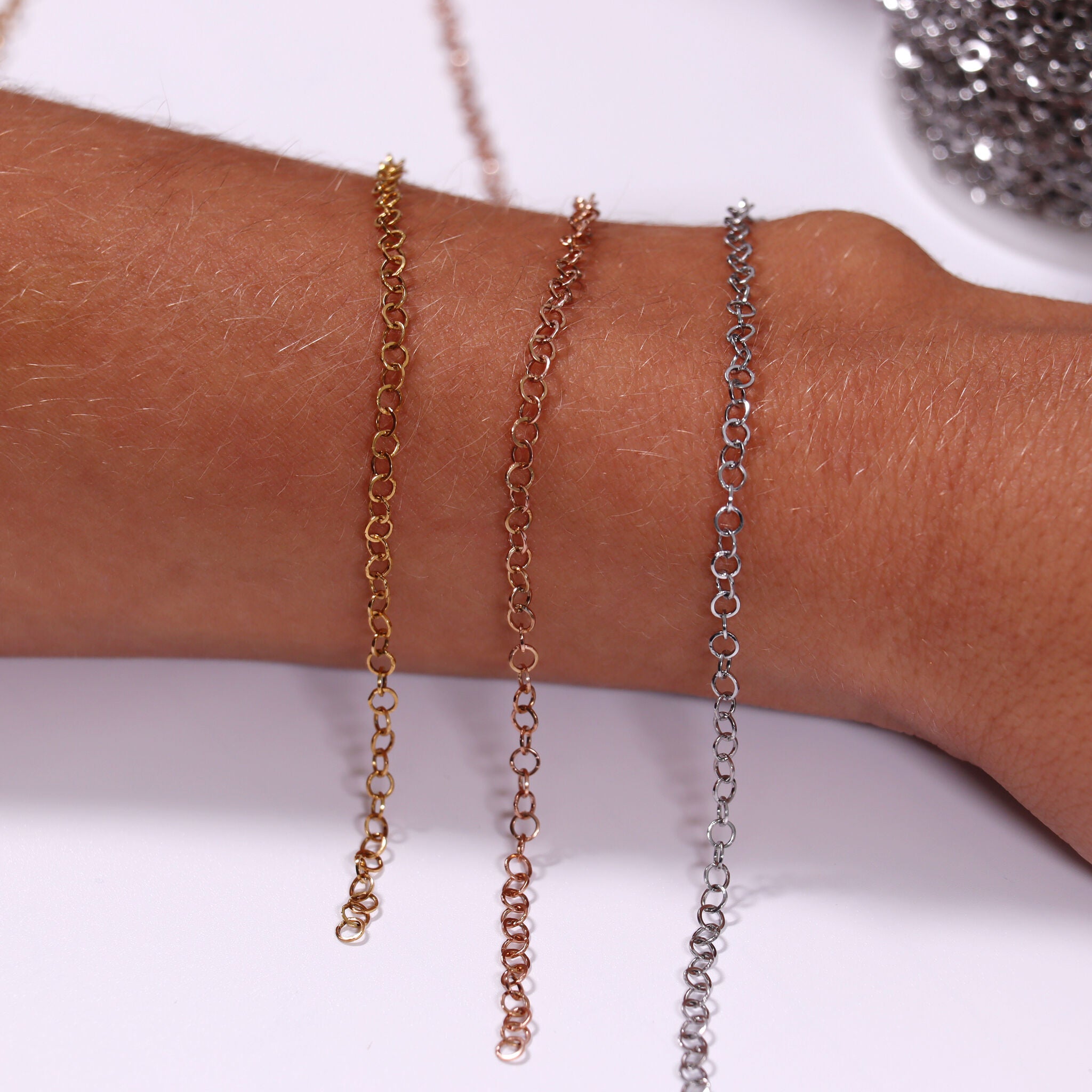 3mm 18K Gold PVD Stainless Steel Circle Cable Permanent Jewelry Chain By The Foot / SPL1002、mySite、dreamappss