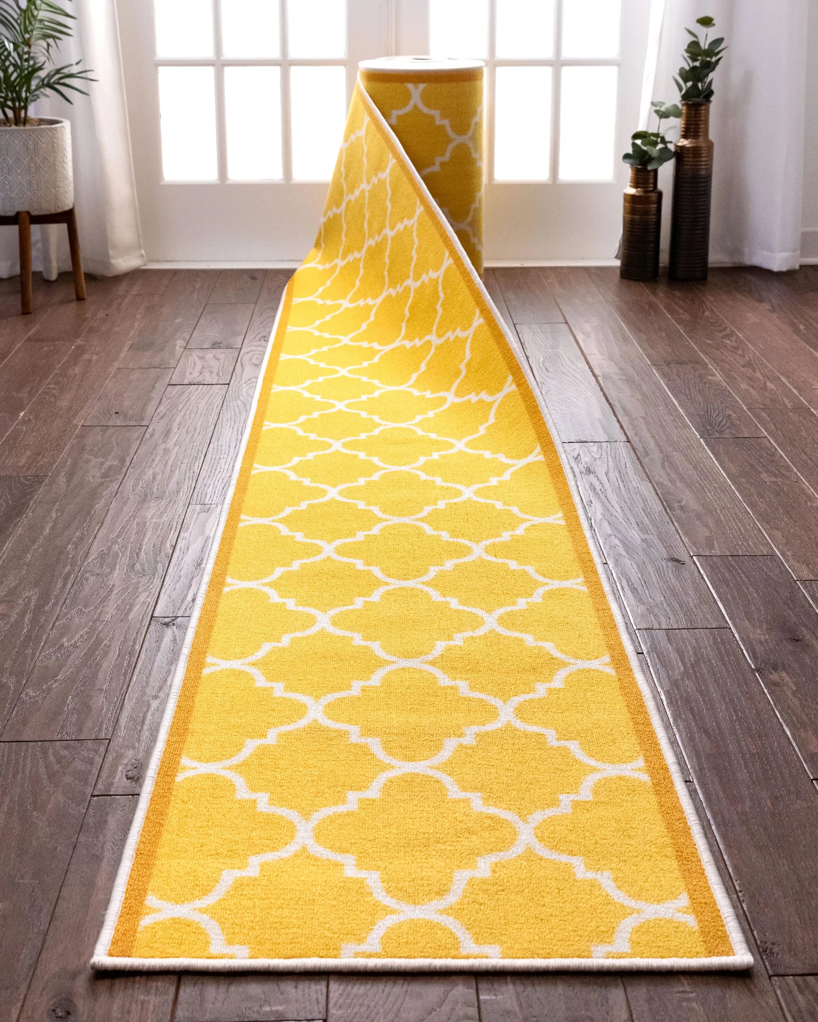 Brooklyn Trellis Custom Size Runner Modern Gold Select Your Width x Choose Your Length Machine Washable Hallway Runner Rug、mySite、gigharbornorthrealestate
