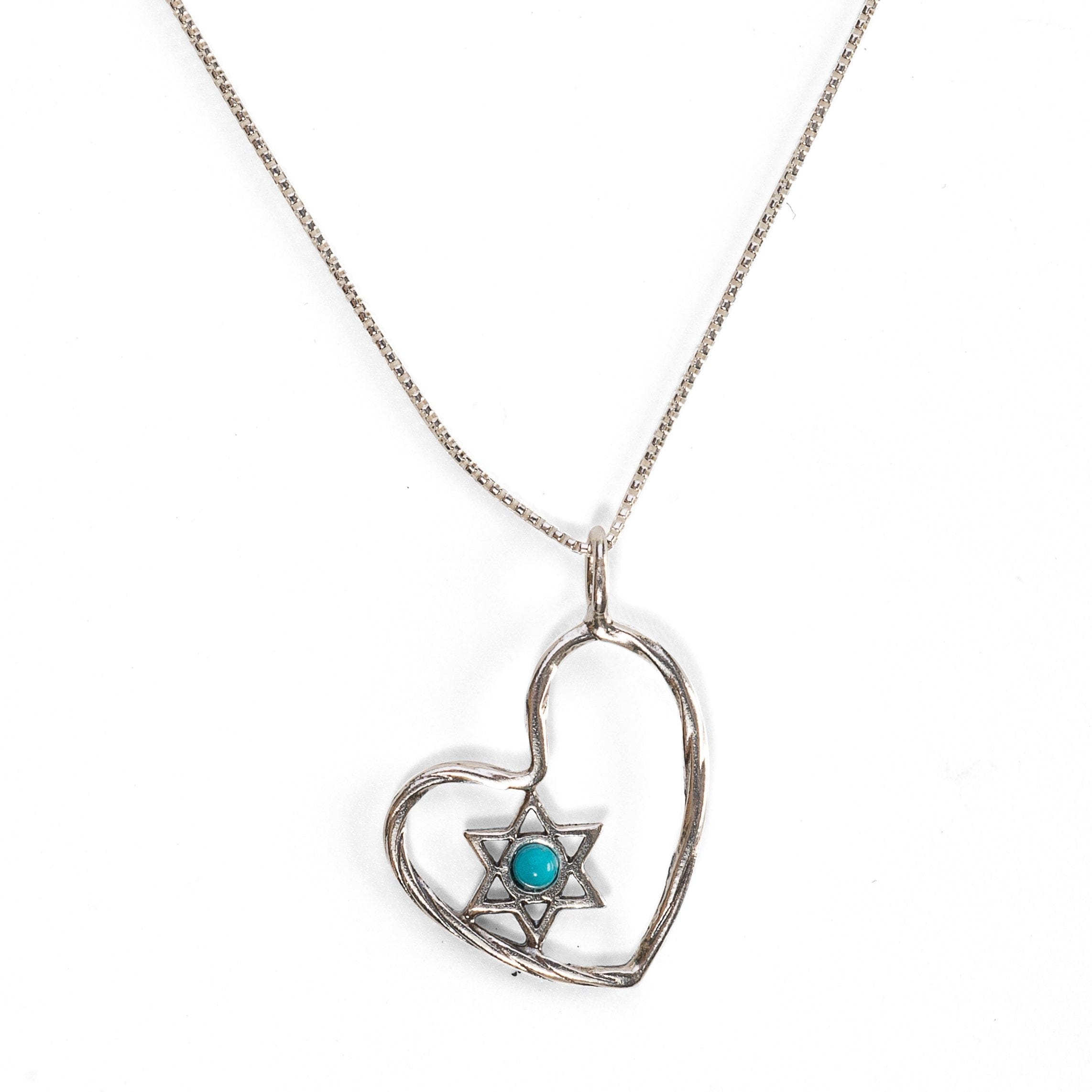 Heart and Star of David Necklace with Turquoise Accent by Israel Museum、mySite、topwebapps