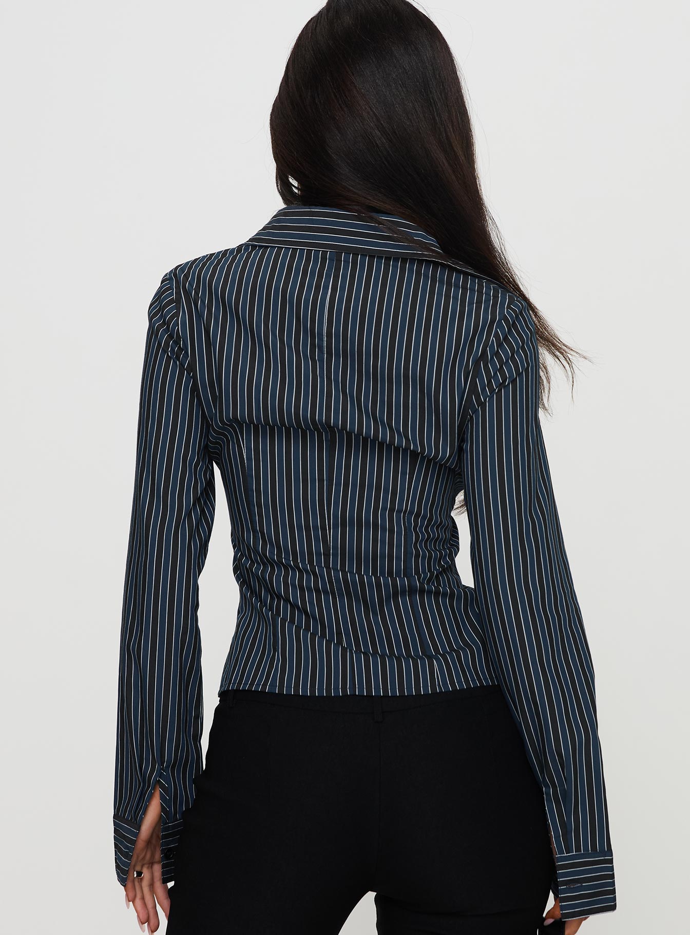 Theroux Long Sleeve Top Navy Pinstripe、mySite、solidvoid