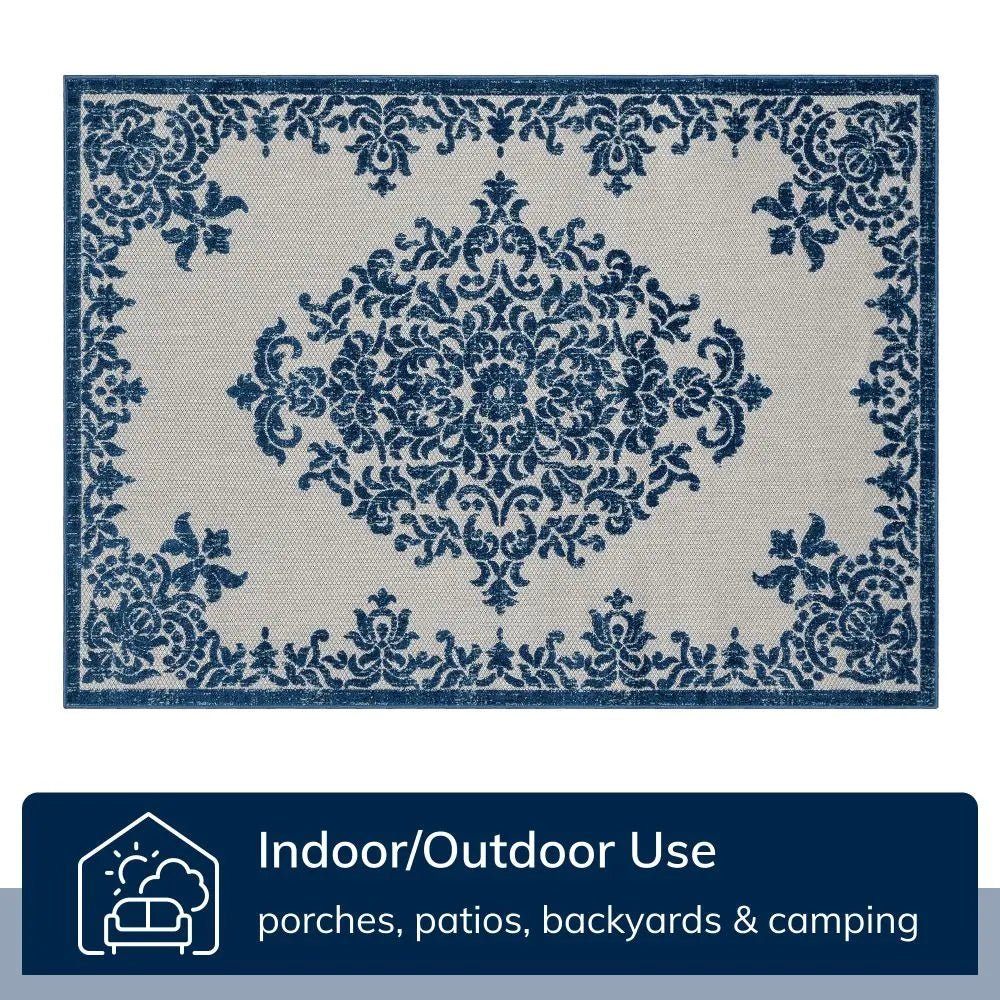 Arid Modern Medallion Persian Indoor/Outdoor Blue High-Low Rug、mySite、gigharbornorthrealestate