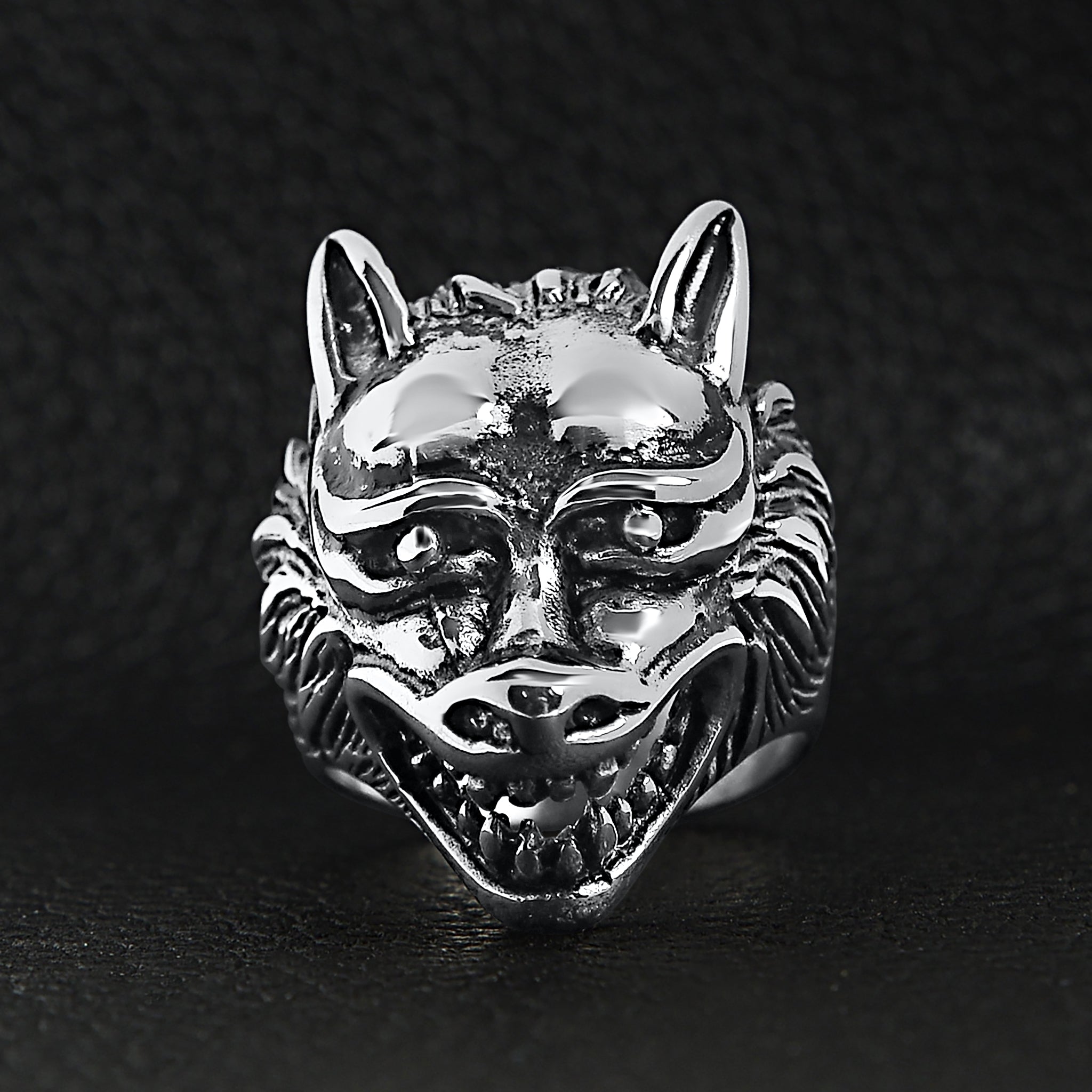 Stainless Steel Polished Snarling Wolf Ring / SCR3037、mySite、dreamappss