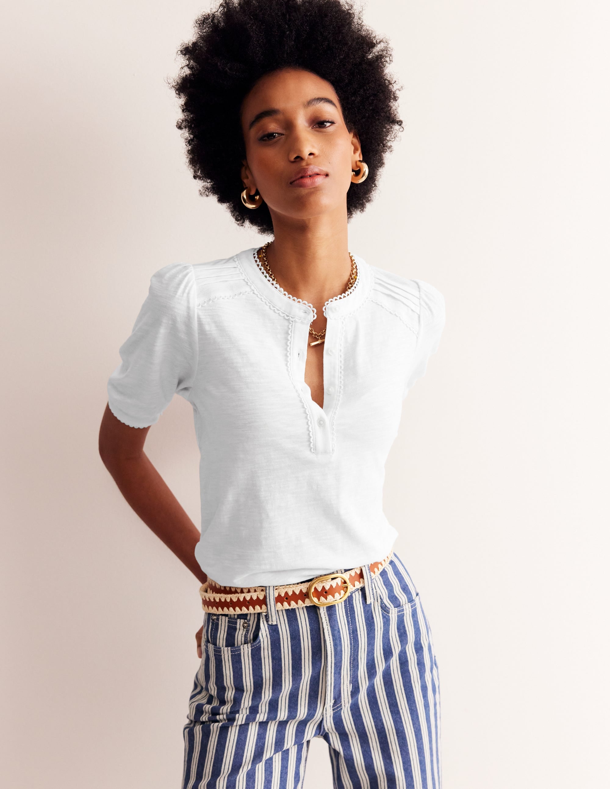  Pintuck Puff Sleeve Henley-White、mySite、ashleygrahame