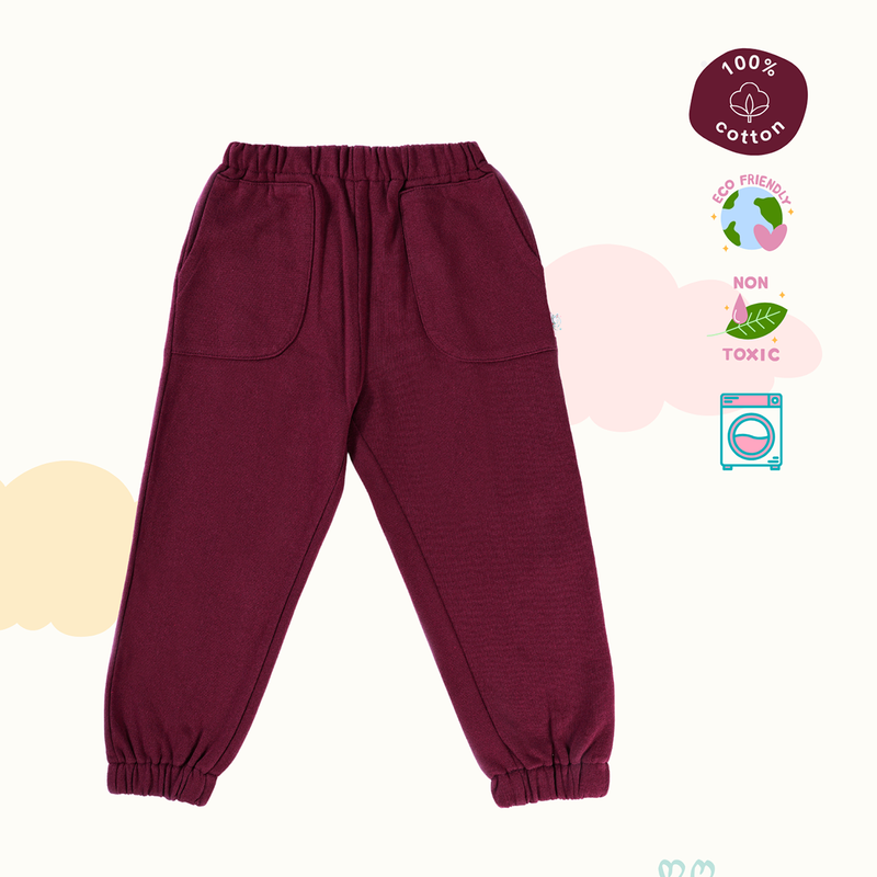 Cotton Terry Sweat Pants | Maroon & Creme | Set of 2、mySite、camillekostekn