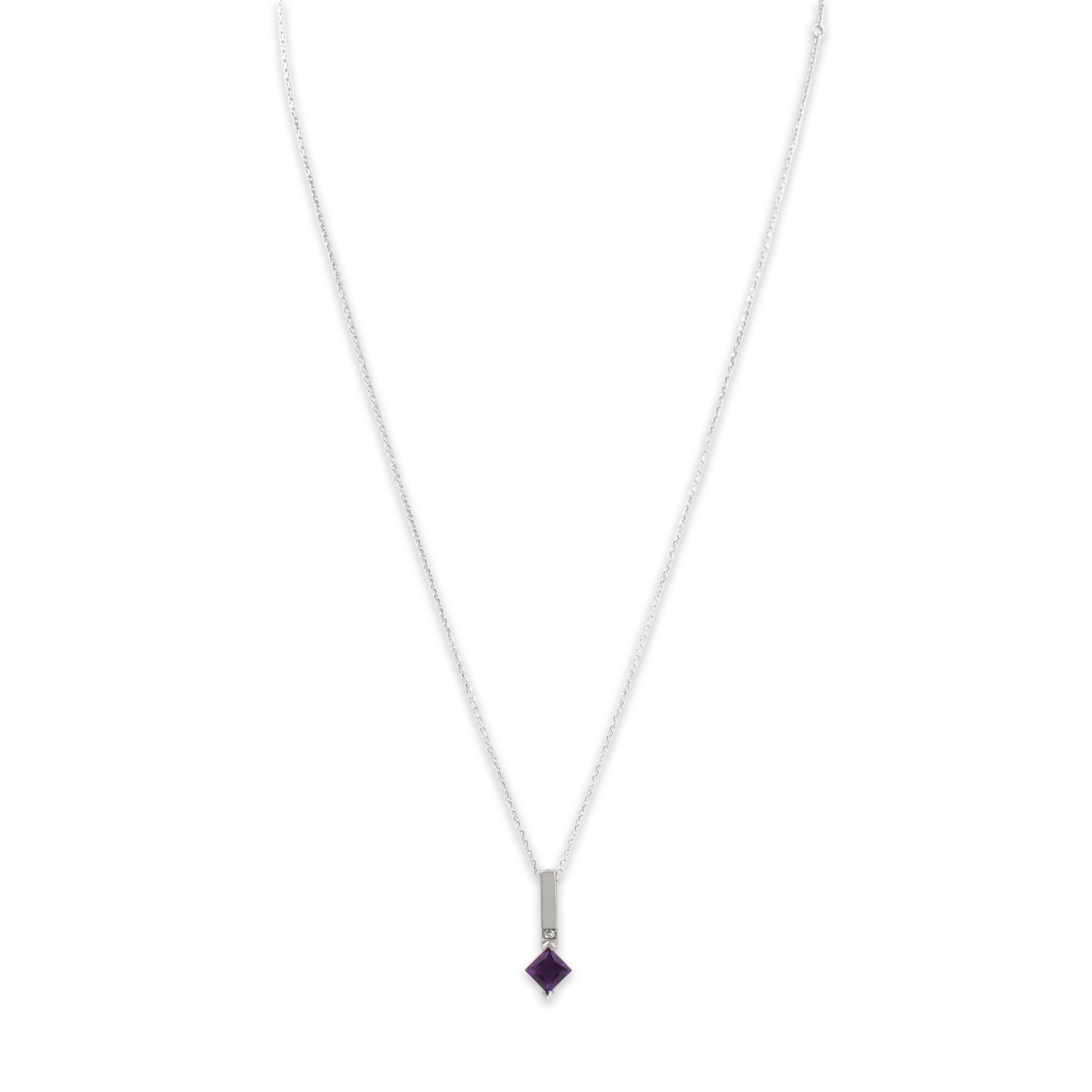 Vintage 10k White Gold Amethyst Diamond Modernist Pendant Necklace 16-18、mySite、hinf8tx79