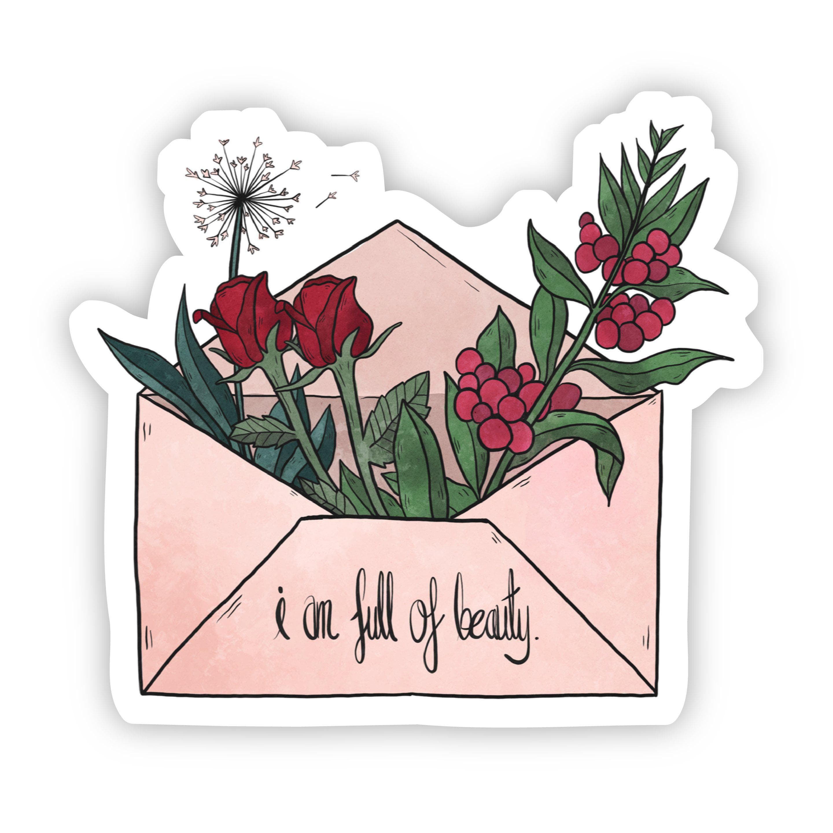  I Am Full of Beauty Floral Envelope Sticker - Cursive、mySite、elrpsem3k