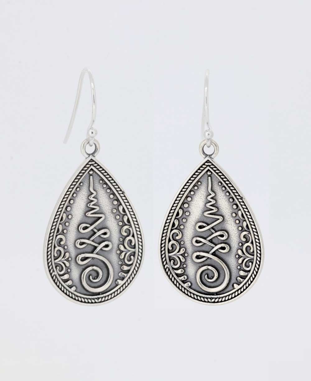 Teardrop Unalome Sterling Silver Earrings、mySite、topwebapps