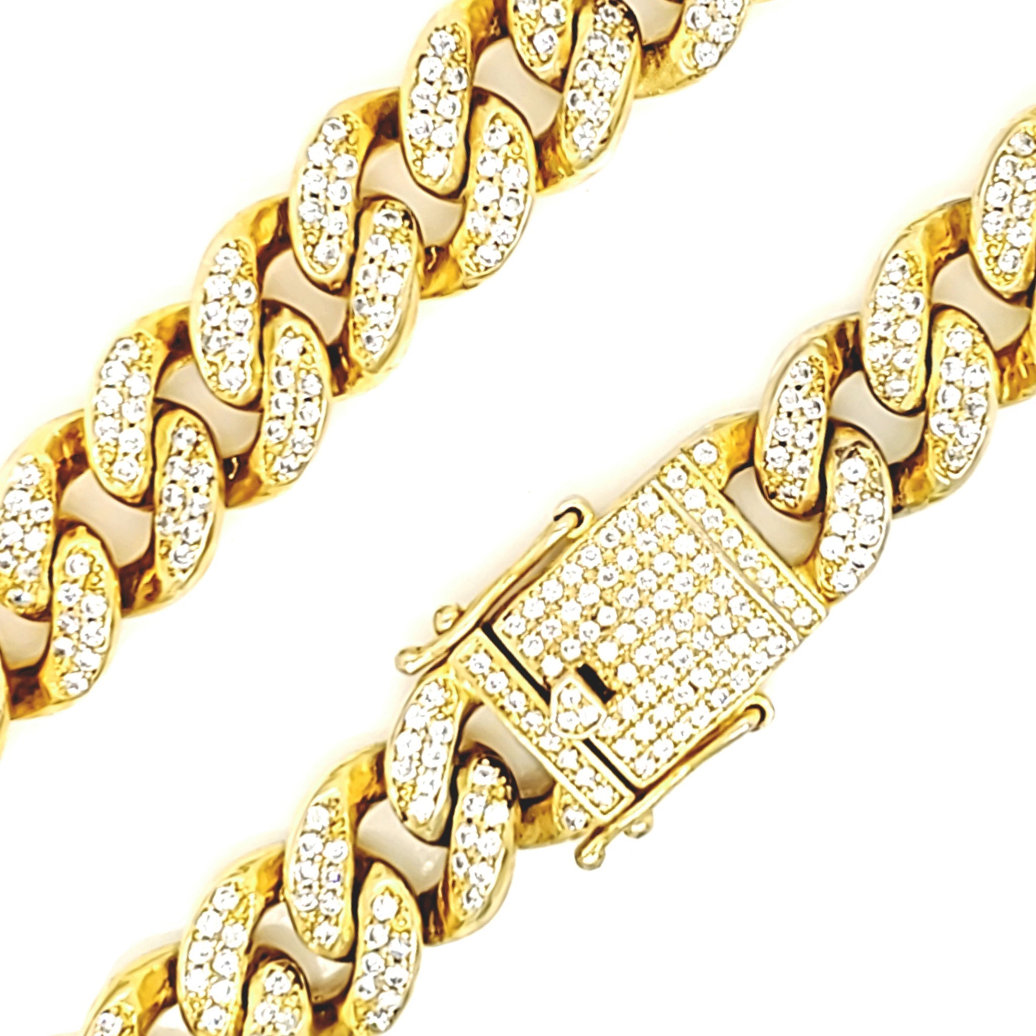 Gold PVD Coated Over Brass Cubic Zirconia Cuban Bracelet / BRJ9085、mySite、dreamappss