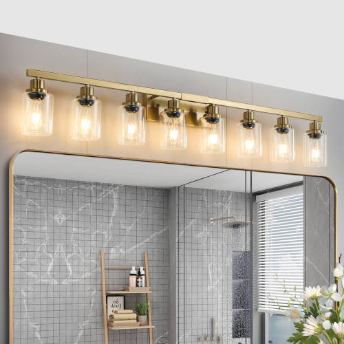 37" Modern 6-Light Bathroom Vanity Light Fixture - Brushed Nickel Finish with Clear Glass Shades, Perfect for Bathroom, Vanity, and Dressing Area Lighting (No Bulbs)、、eastwooduniform
