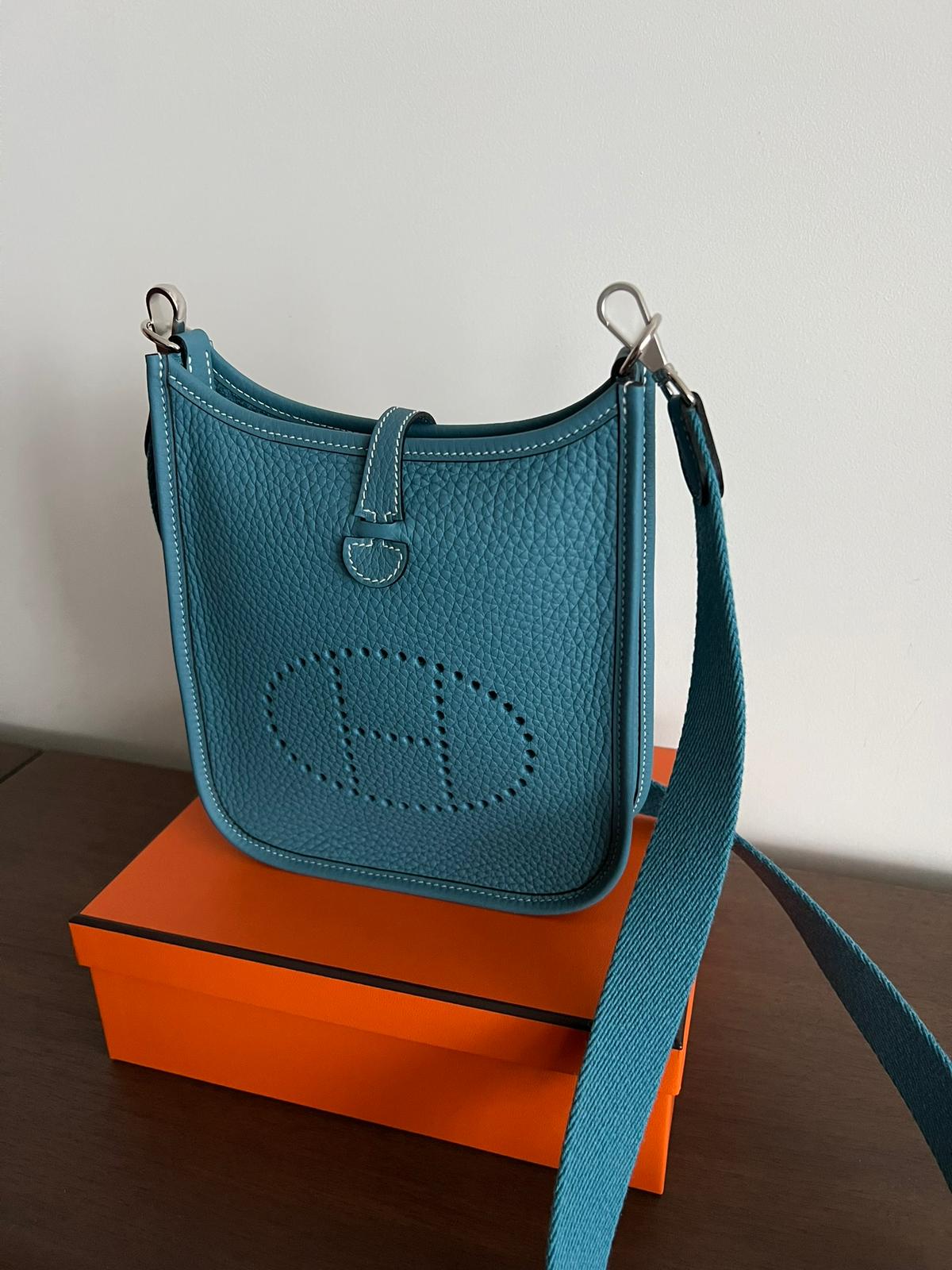 Hermès Mini Evelyne 16 Leather Bag Blue Jean Clemence PHW、mySite、garminoutage.com