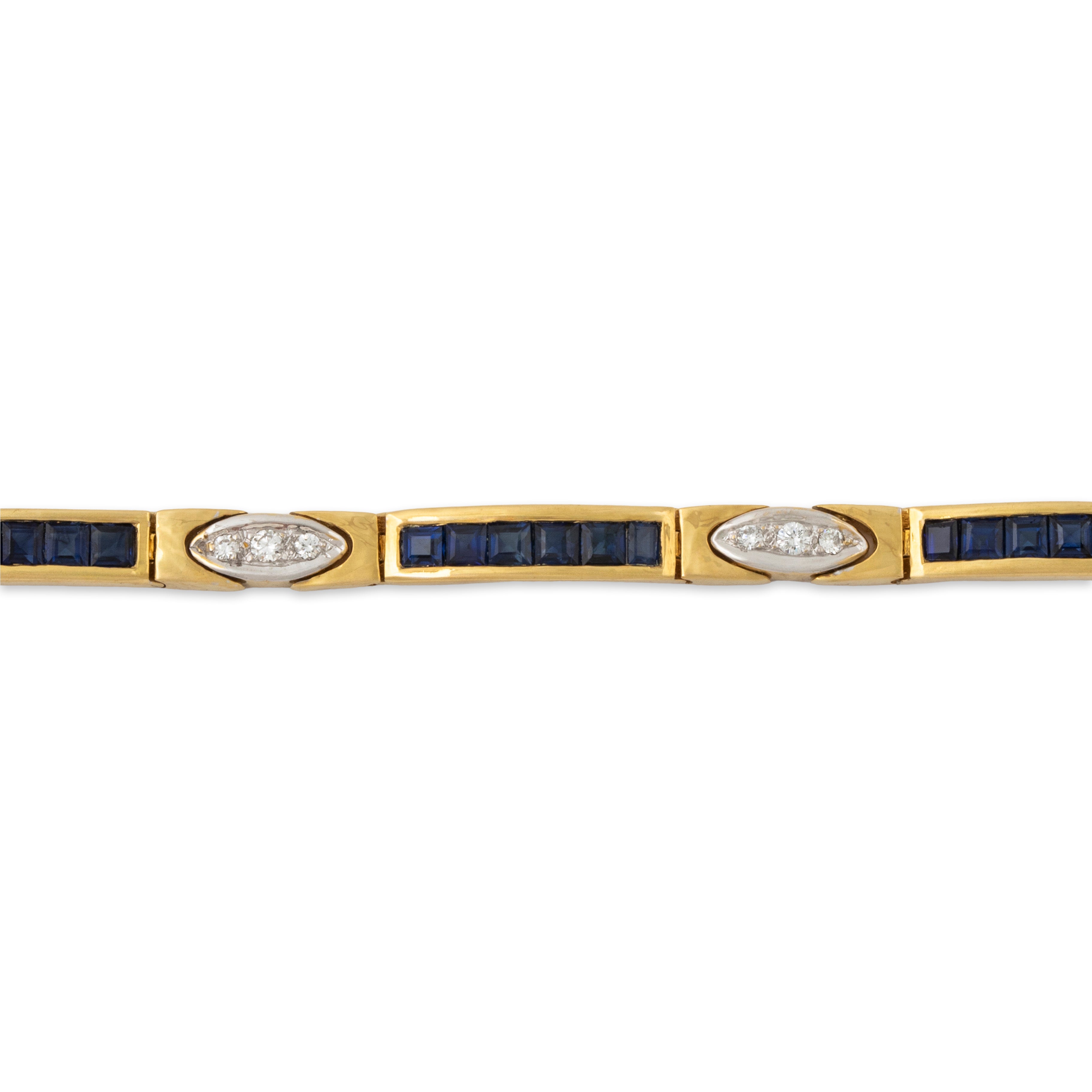Vintage 18k Yellow Gold 3.36cttw Sapphire Diamond Tennis / Line Bracelet 6.75、mySite、hinf8tx79