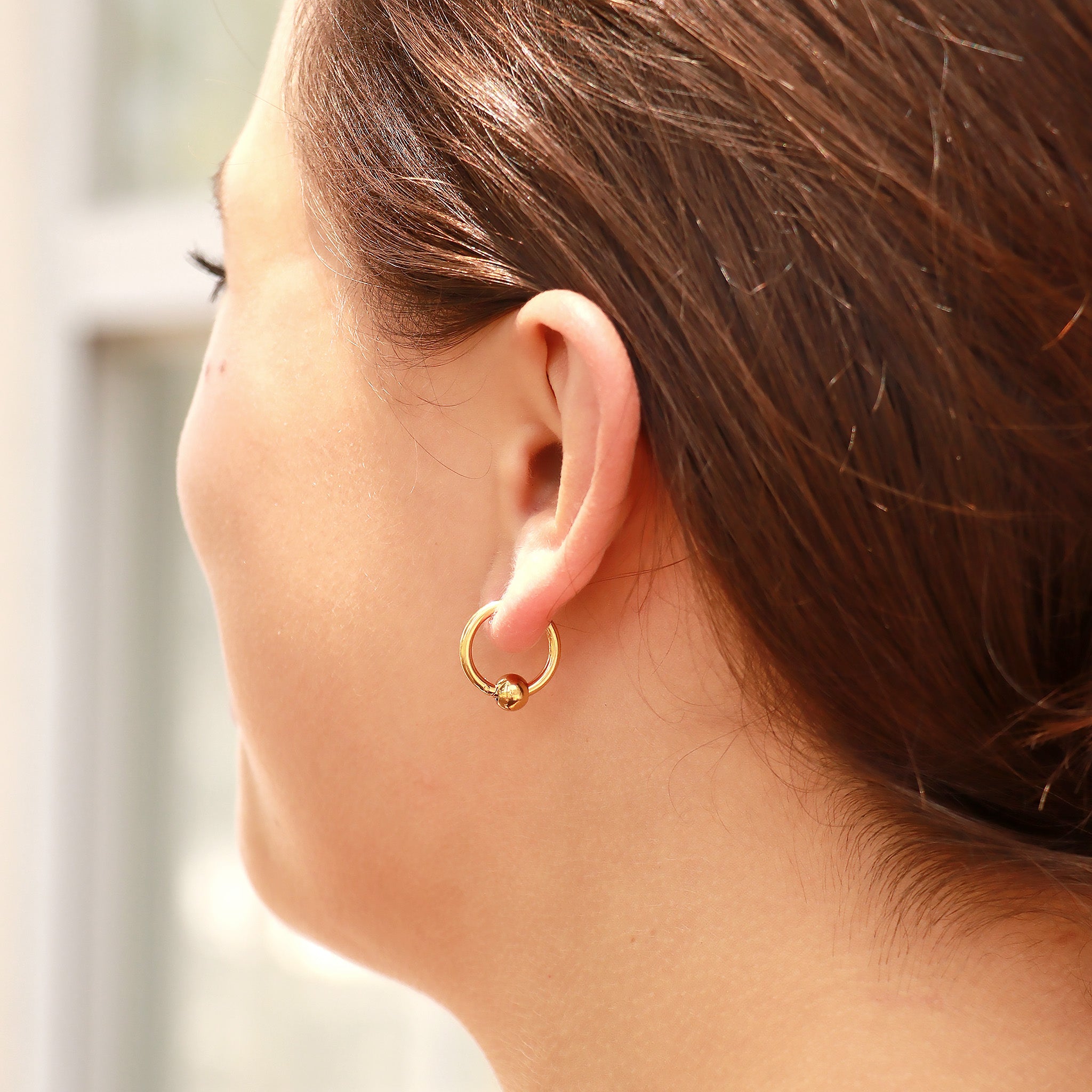 18K Gold PVD Stainless Steel Ball Pendant Huggie Hoop Earrings / ERJ0014、mySite、dreamappss