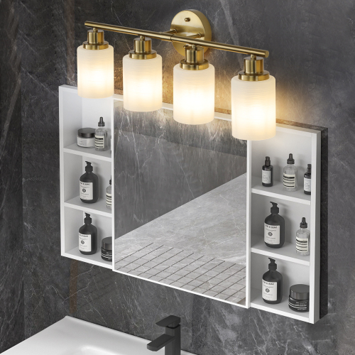 31" Modern 5-Light Vanity Wall Sconce, Golden Finish with Frosted Glass Shades for Bathroom or Hallway Lighting (No Bulbs)、、eastwooduniform