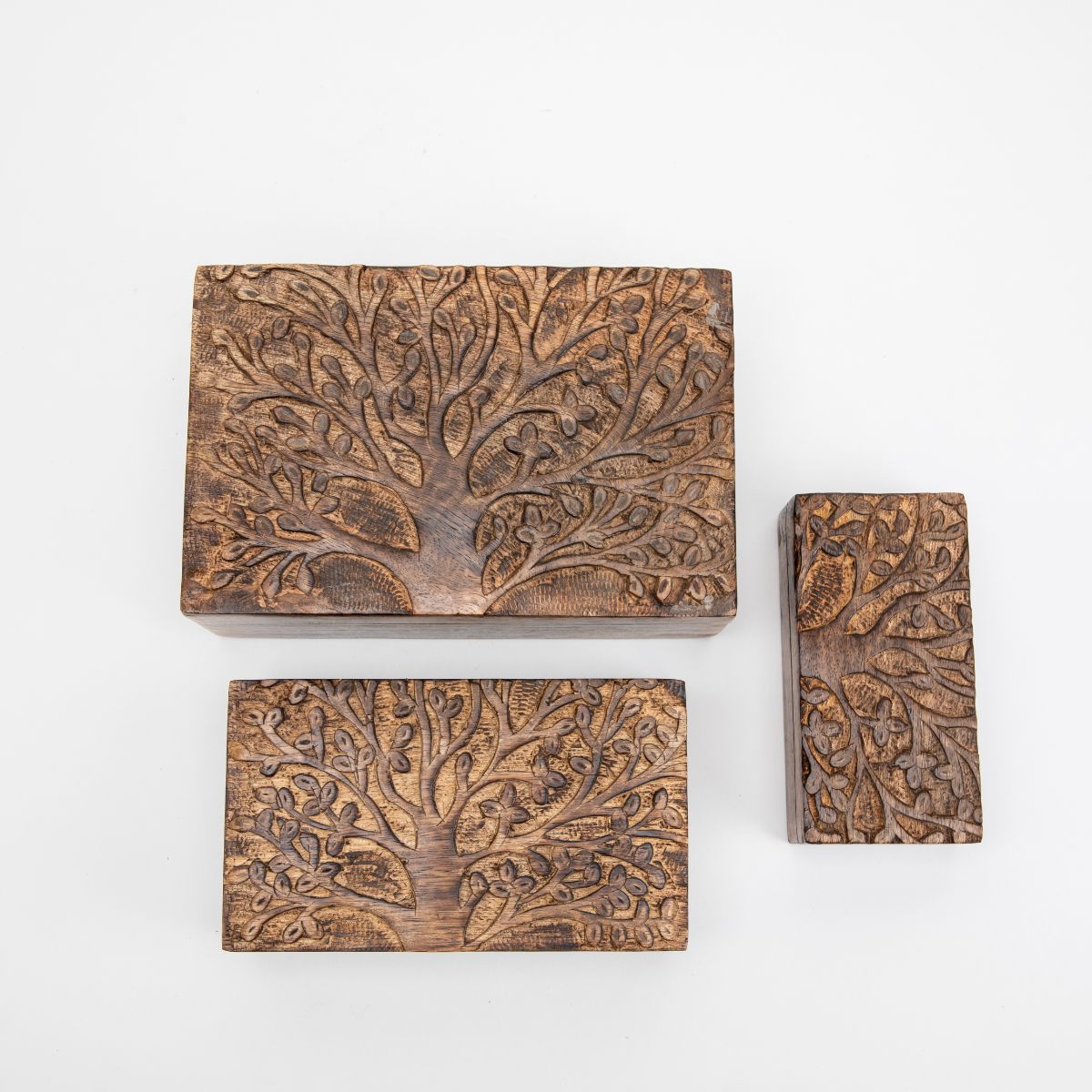 Set of 3 Keepsake Boxes with Tree of Life Carvings、mySite、topwebapps