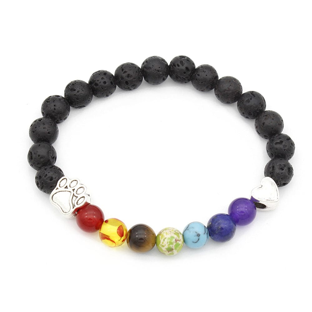Pet Paw Lava Stone 8mm Beaded Bracelets with Rainbow Chakras Aromatherapy Diffuser Bracelets、mySite、g9winljtr