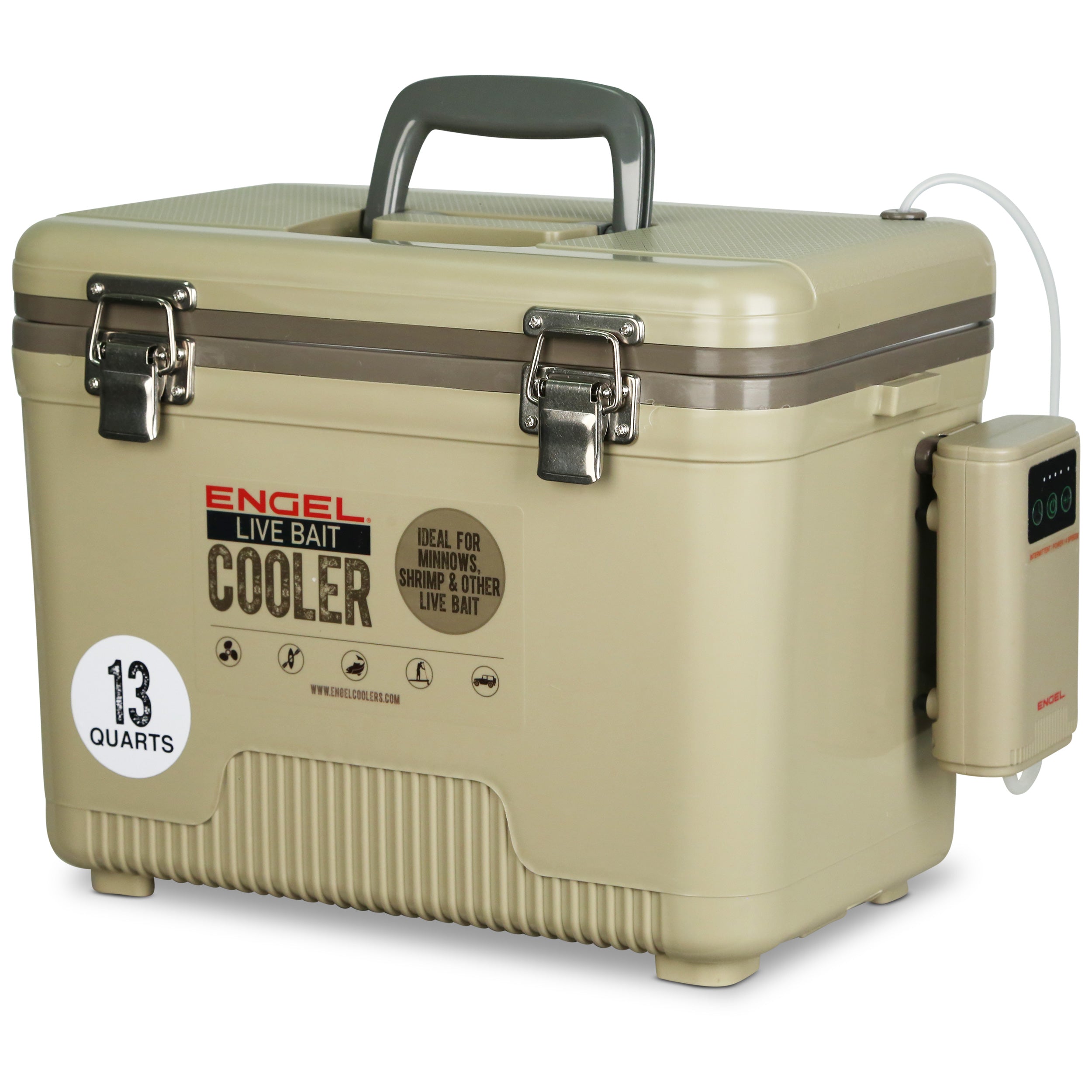 Engel 13Qt Live bait Pro Cooler with AP3 Rechargeable Aerator & Stainless Hardware、mySite、noshort