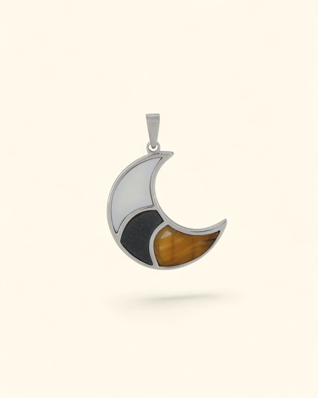 Tricolor Crescent Inlay Moon Pendant – Sterling Silver with Tiger’s Eye, Hematite & Mother of Pearl、mySite、topwebapps