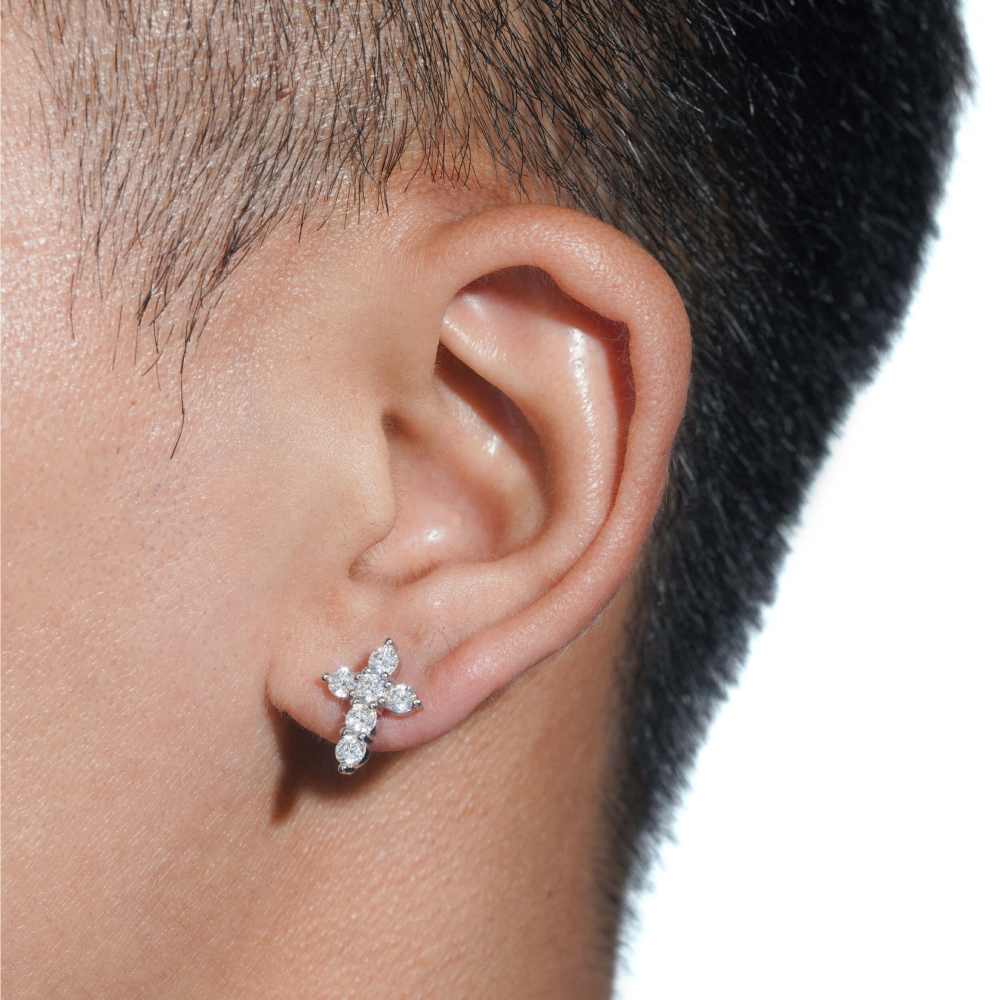 Round Cut Moissanite Cross Earrings 14K Gold、mySite、hinf8tx79
