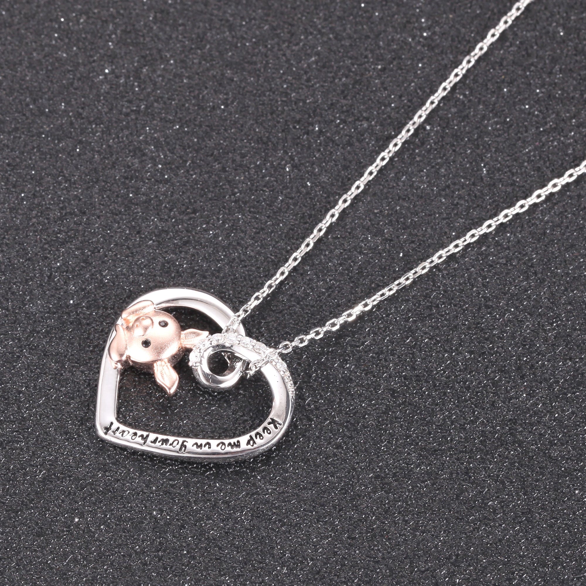 Pink Pig In Heart Necklace-Keep me in your heart Moissanite, Special Plating!、mySite、g9winljtr