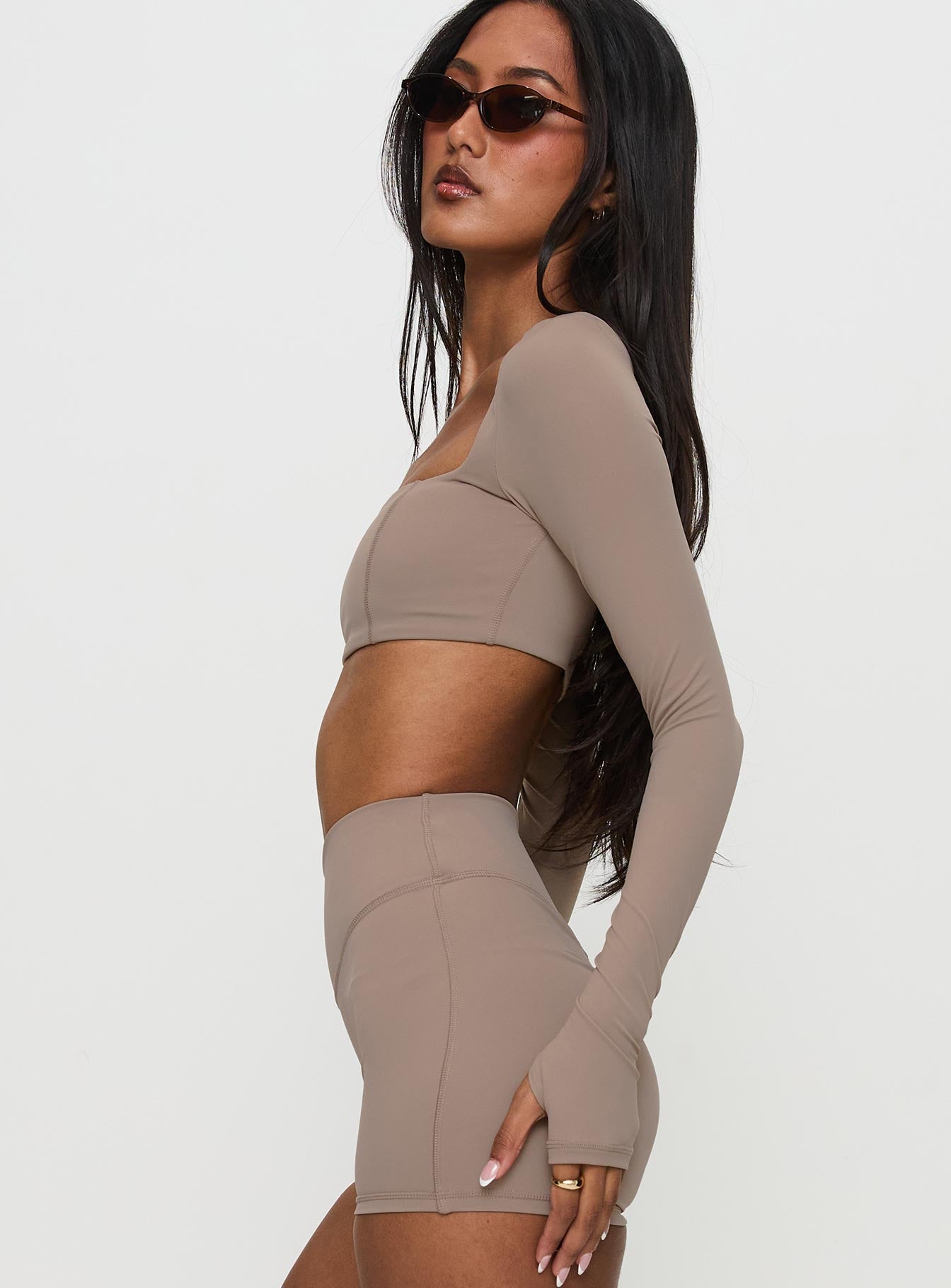 Set Point Active Square Neck Long Sleeve Top Taupe、mySite、solidvoid