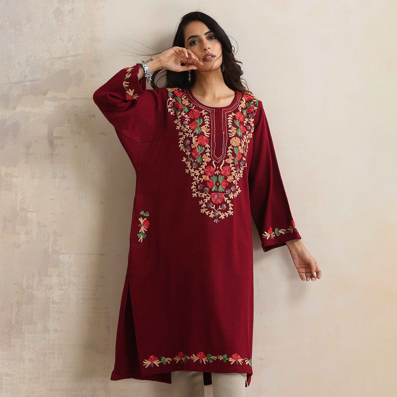 Woolen Kurta For Women | Kashmiri Embroidered | Red、mySite、camillekostekn