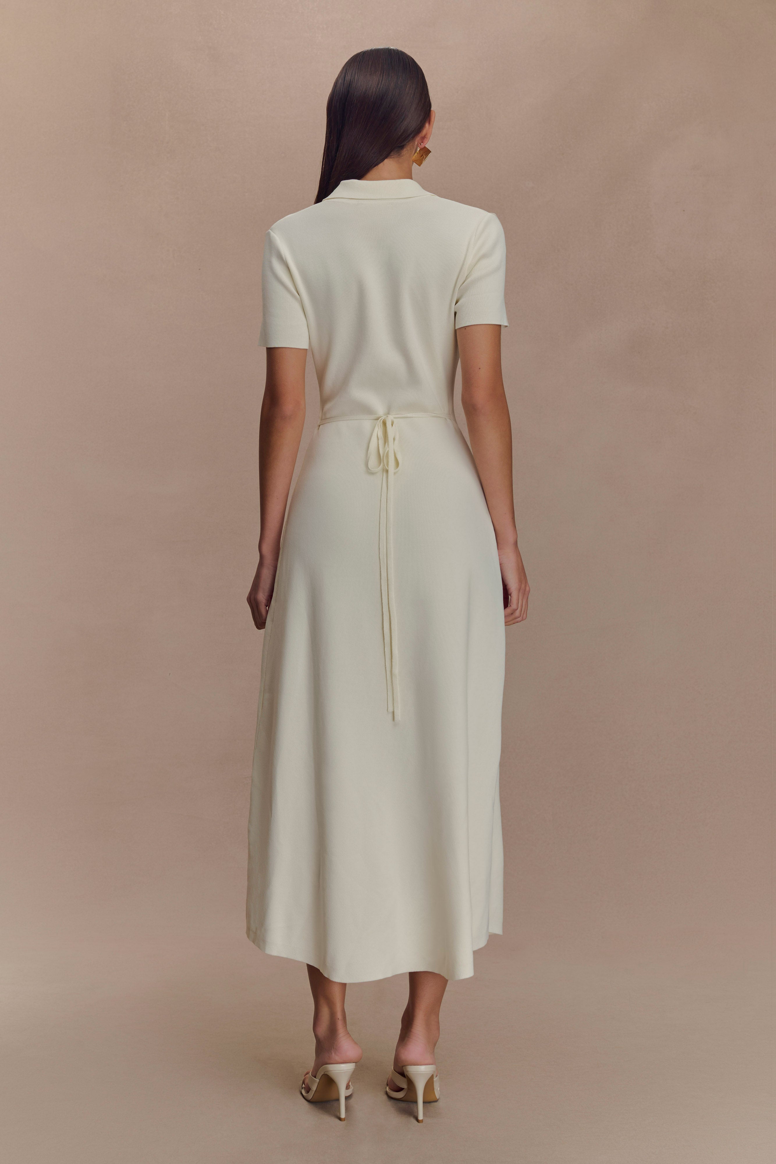 Pearson Short Sleeve Knit Midi Dress - Ivory、mySite、solidvoid