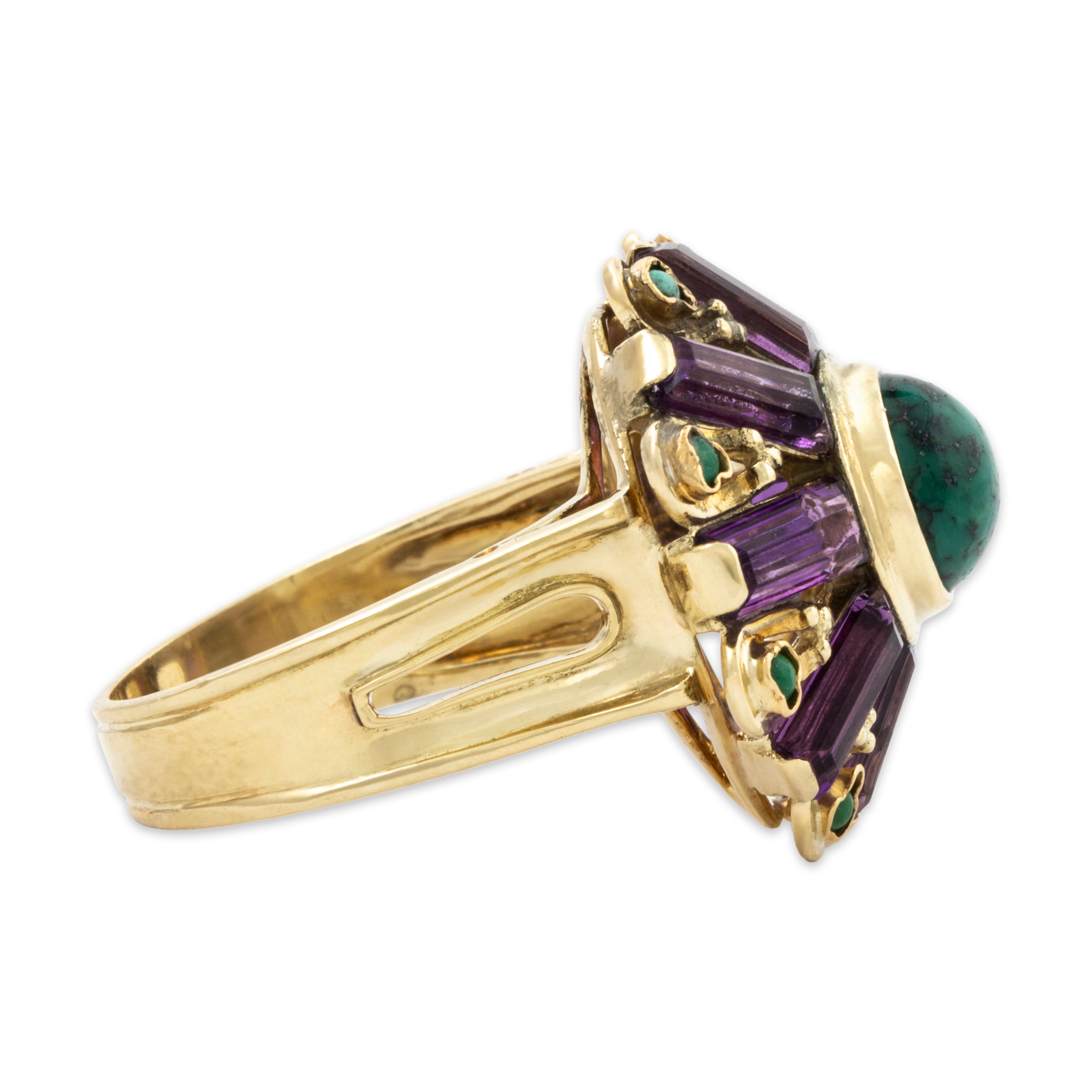 Vintage 14k Yellow Gold 2.4cttw Amethyst 1.7cttw Turquoise Cocktail Ring、mySite、hinf8tx79