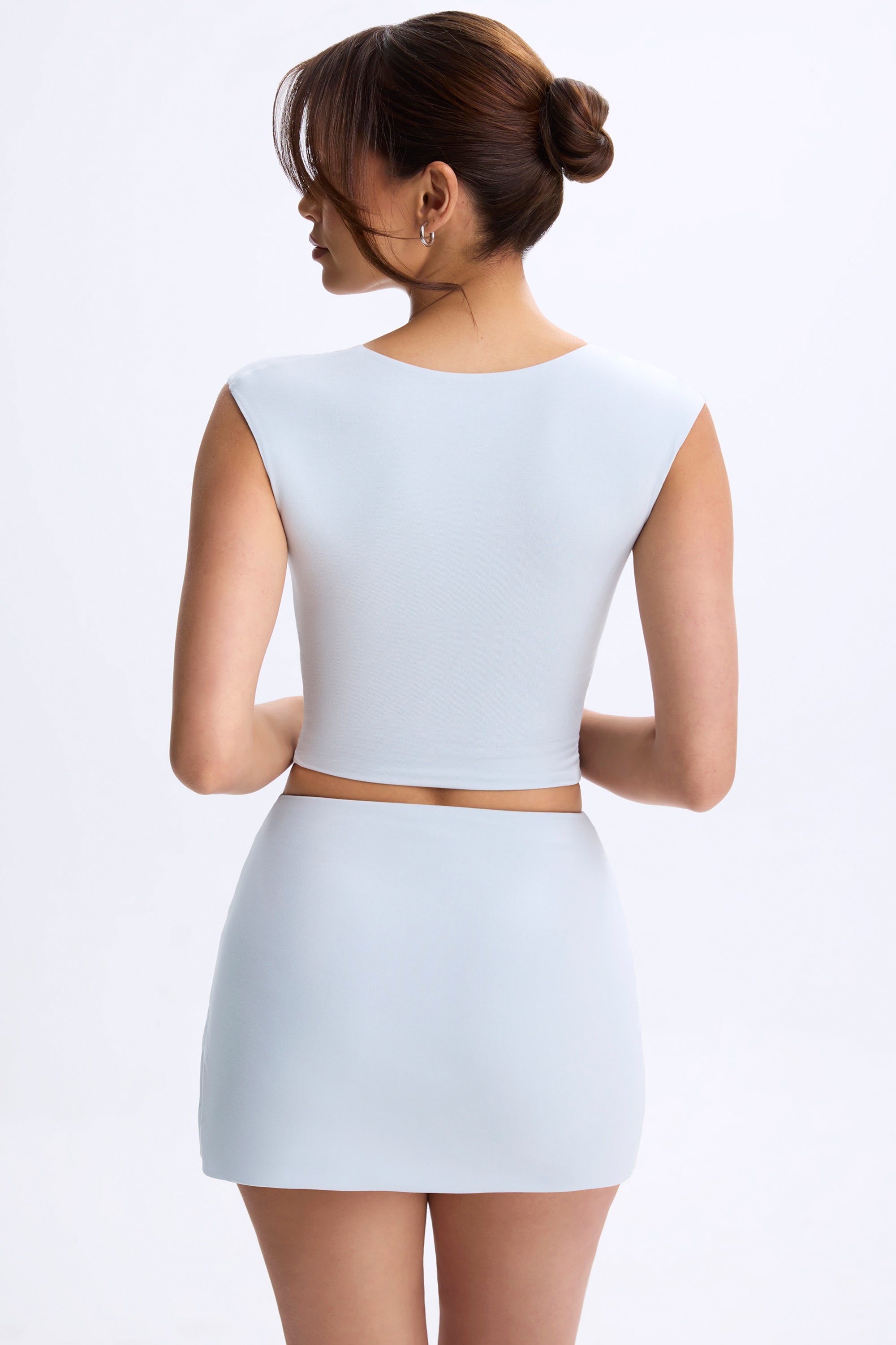 Ruched Cap-Sleeve Top in Dusty Blue、mySite、solidvoid