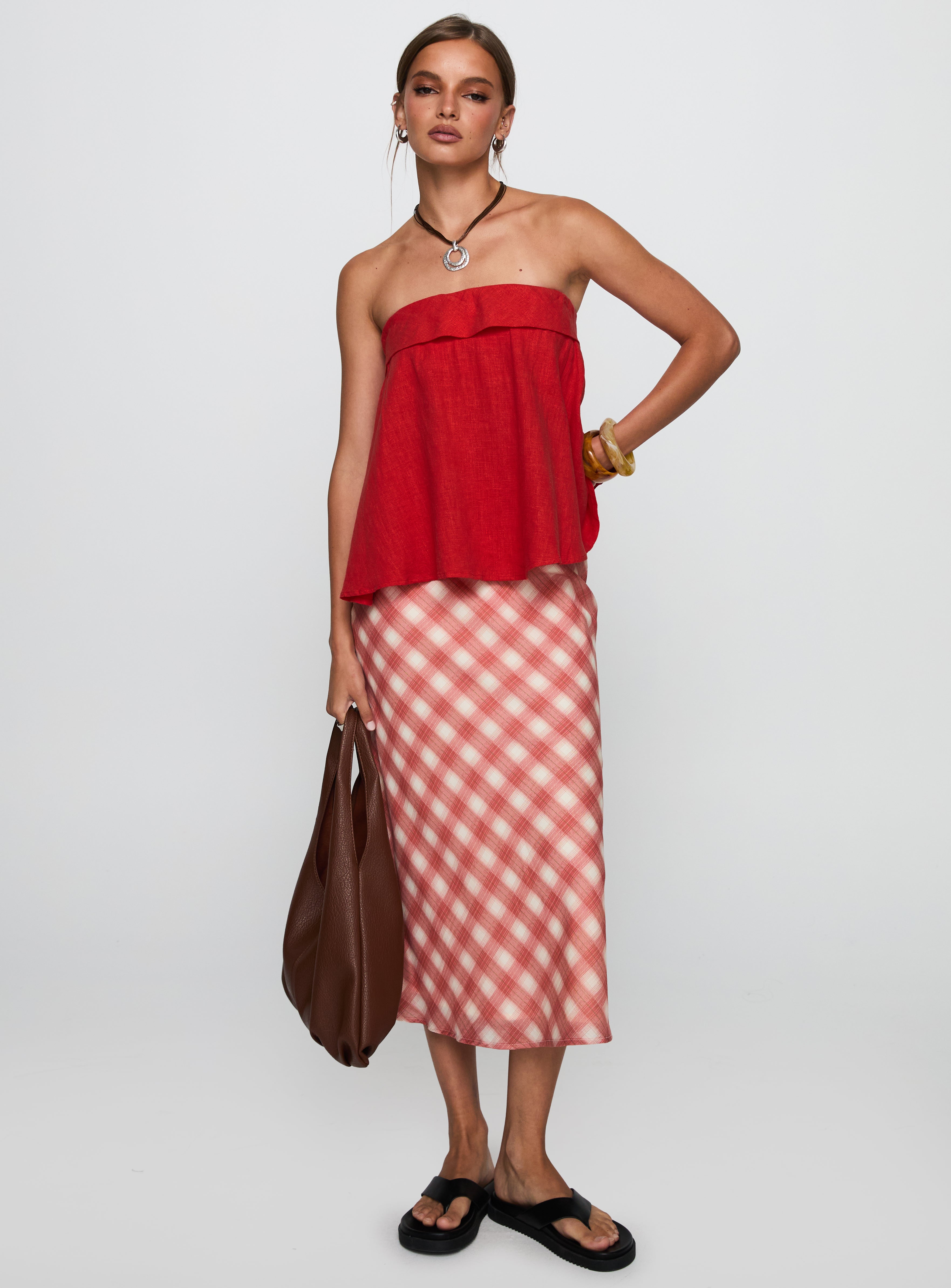Ethel Strapless Linen Top Red、mySite、solidvoid