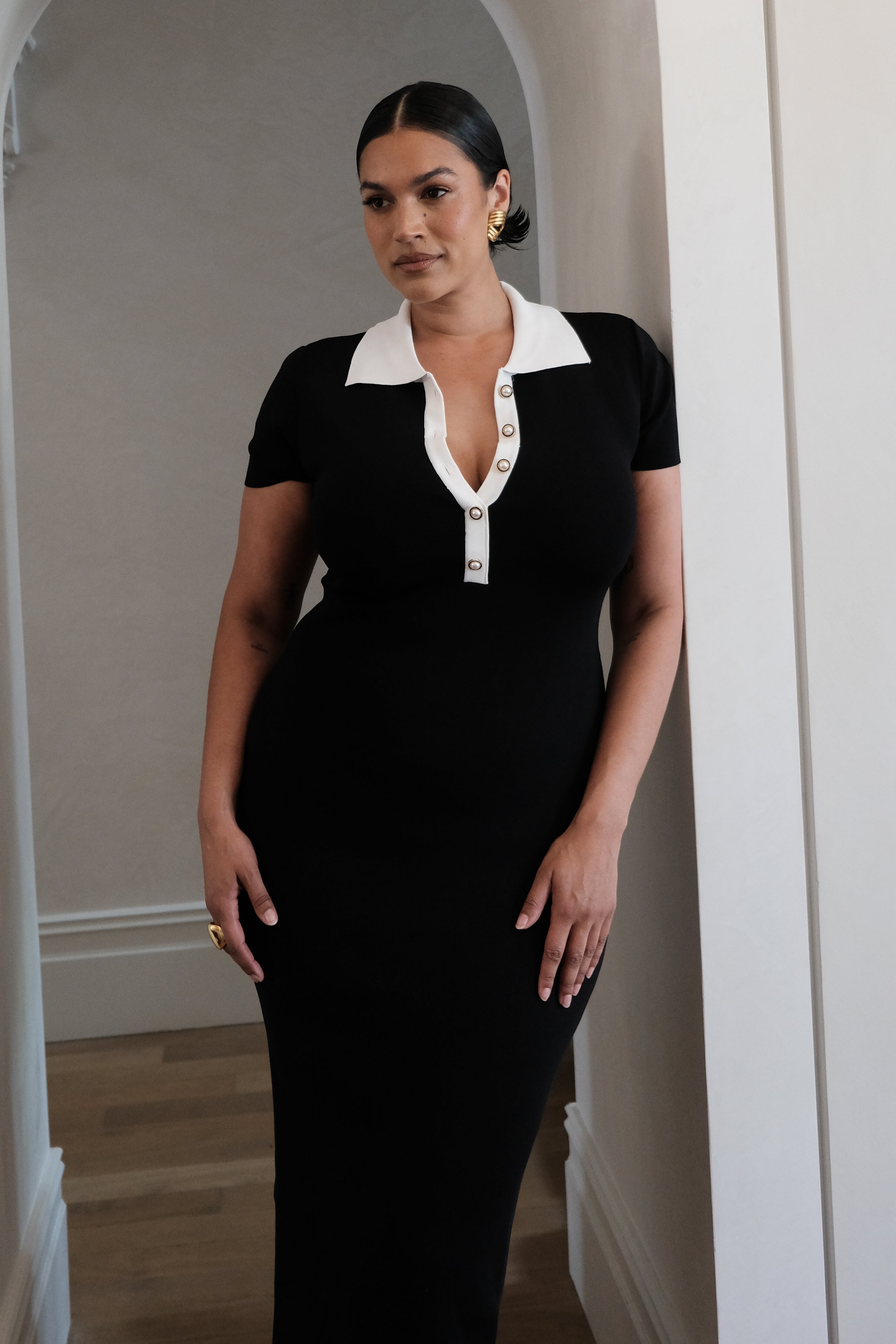 Jessamine Collared Contrast Maxi Dress - Black、mySite、solidvoid