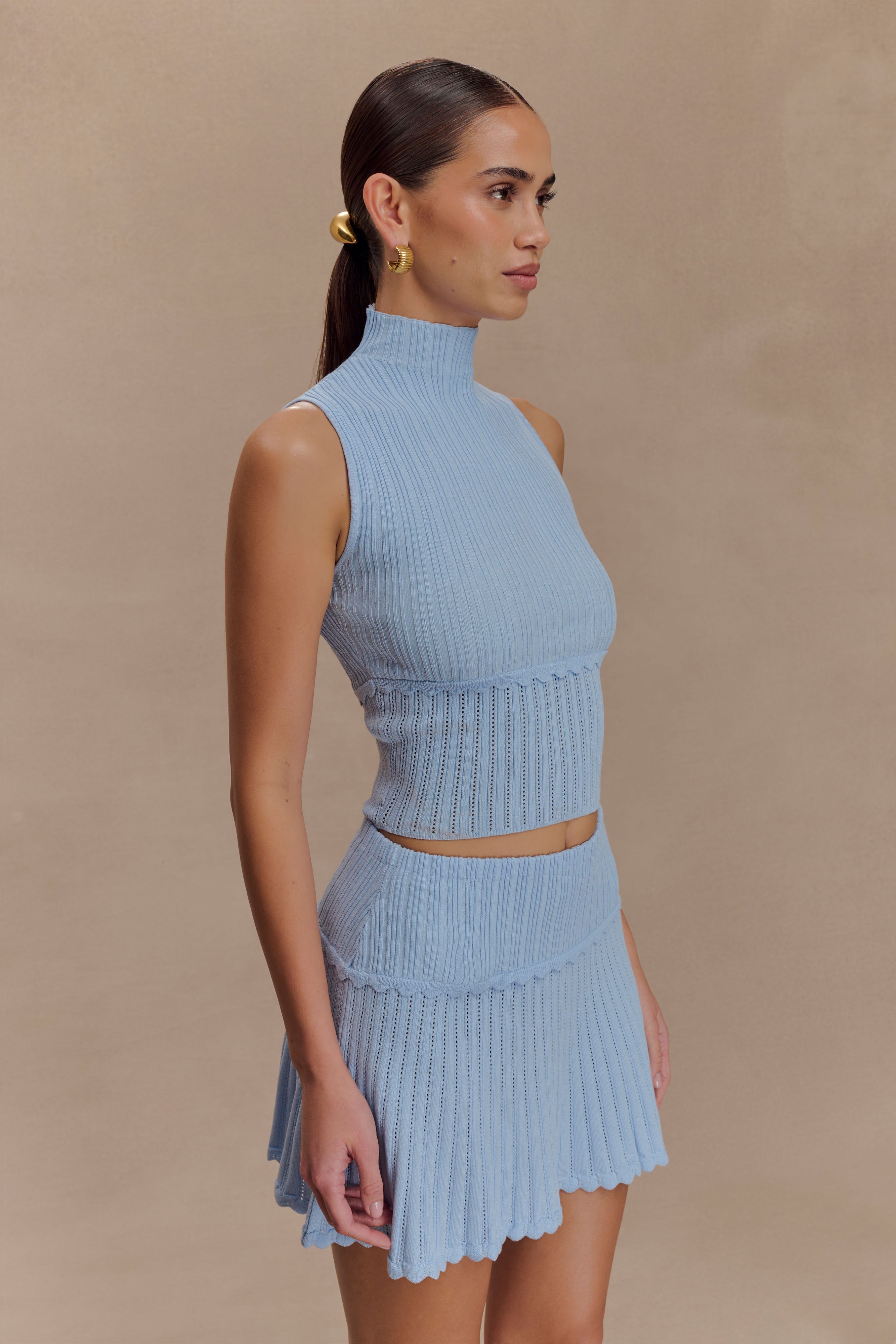 Indy Pointelle Knit Mini Skirt - Cornflower Blue、mySite、solidvoid