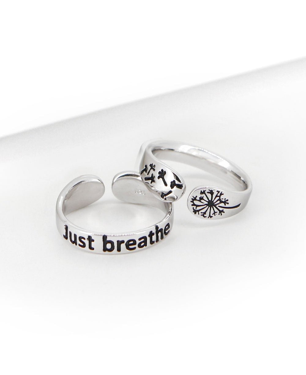 Just Breathe Sterling Silver Inspirational Adjustable Mantra Ring、mySite、topwebapps