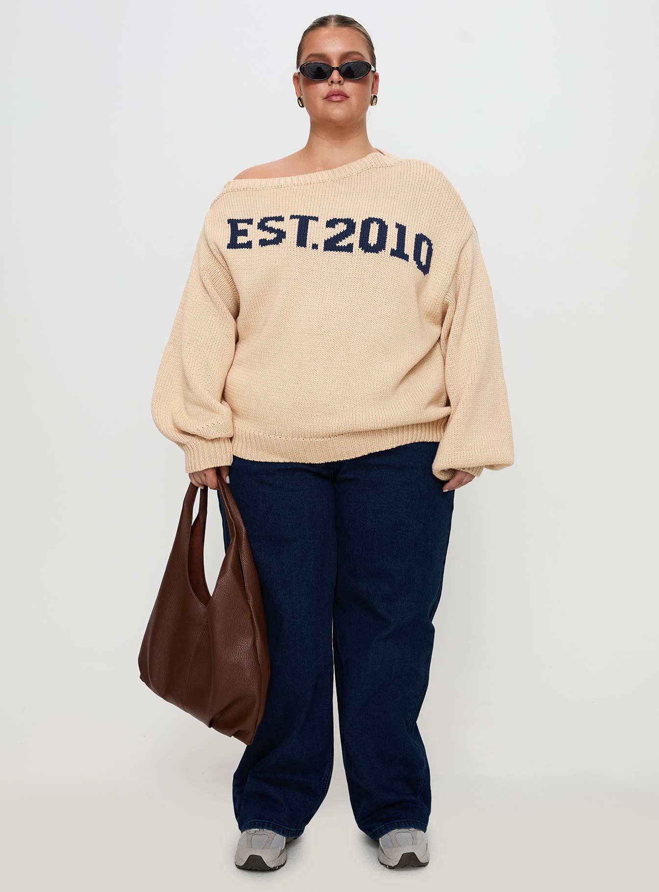 Jadynn Off Shoulder Knit Sweater Cream Curve、mySite、solidvoid