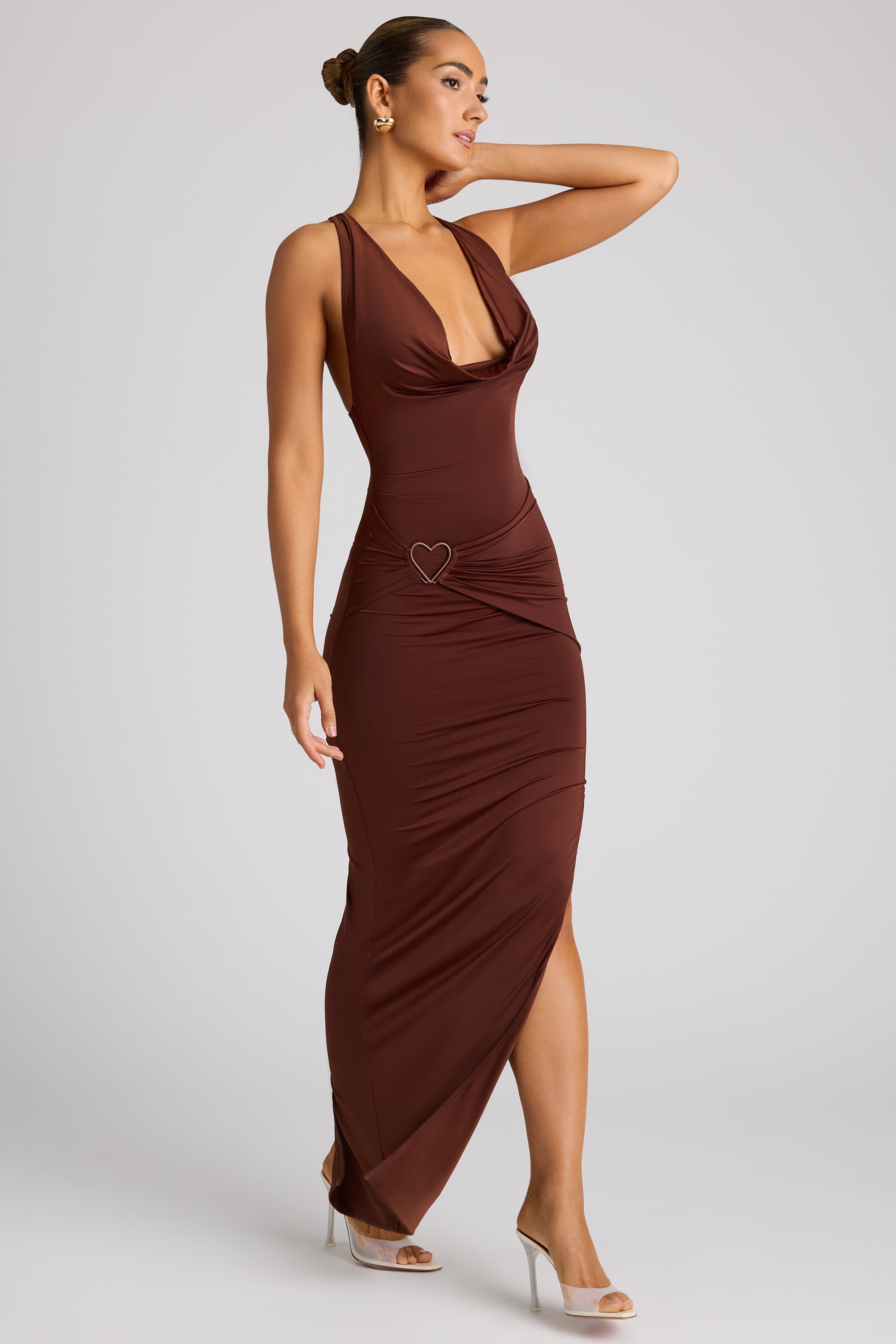 Multiwear Cowl Neck Wrap Over Evening Gown in Chocolate Brown、mySite、solidvoid