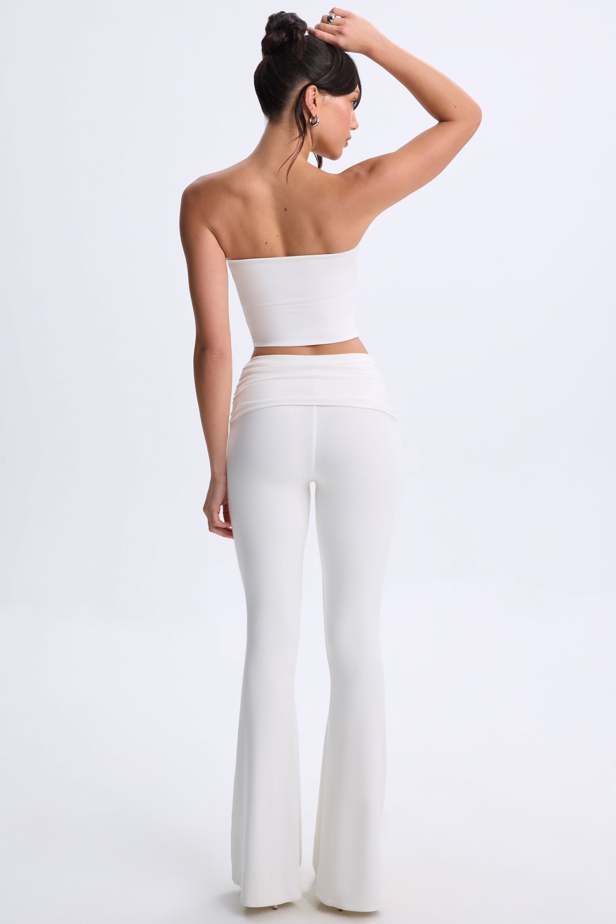 Twist-Front Flared Trousers in White、mySite、solidvoid