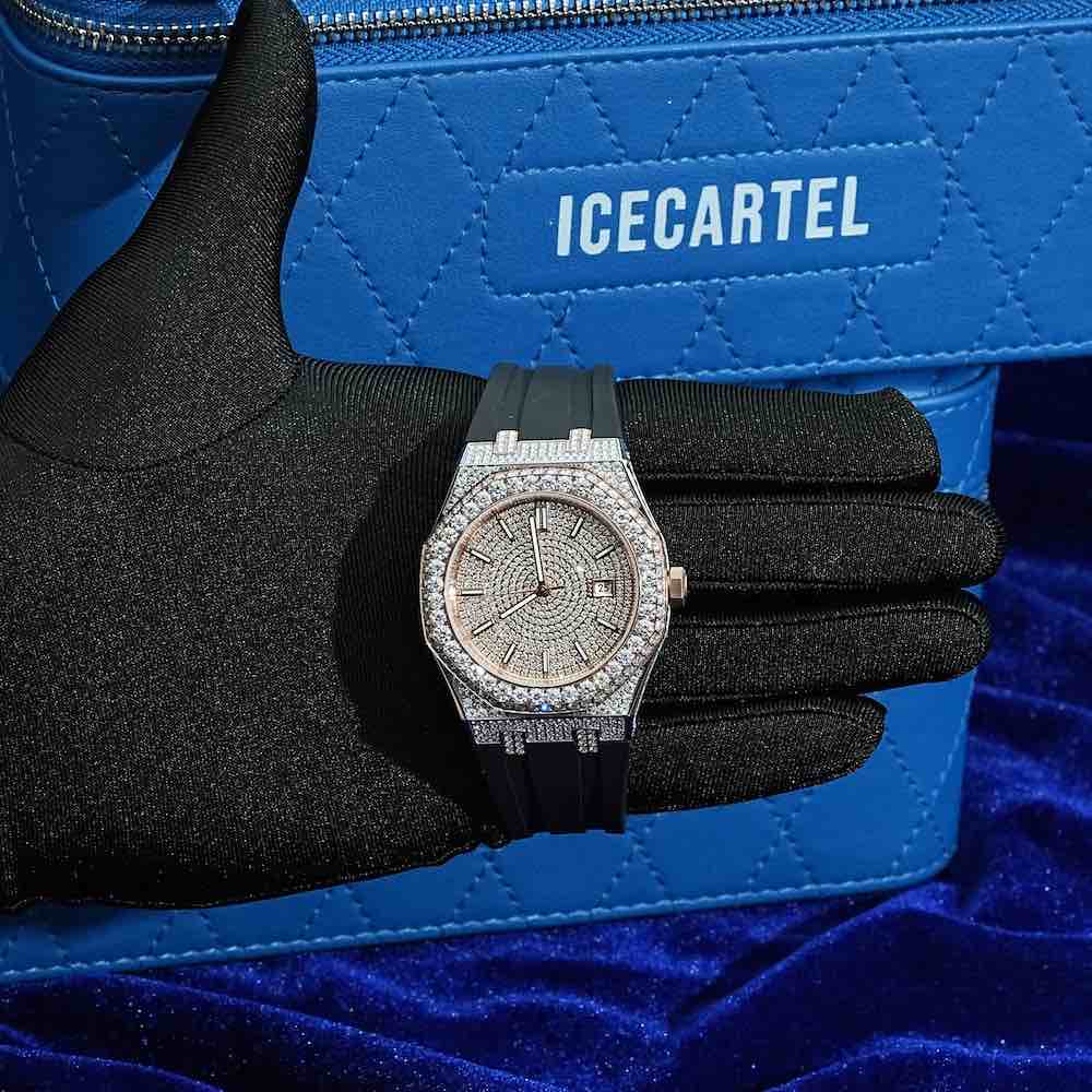 Moissanite Iced Out Silicone Band Watch | 13.5CT | 14K Rose Gold、mySite、hinf8tx79