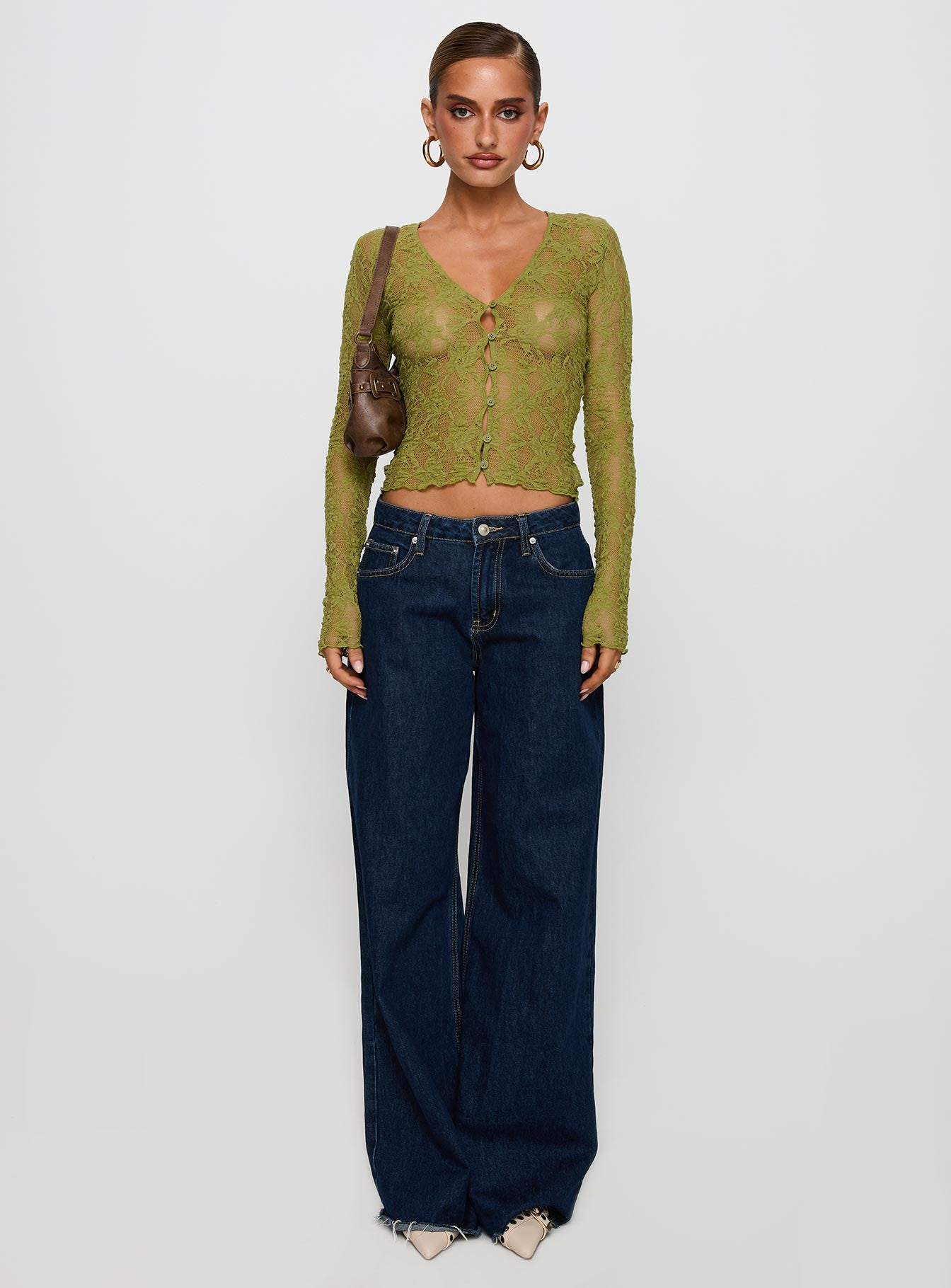 Prized Possessions Sheer Button Up Top Green、mySite、solidvoid