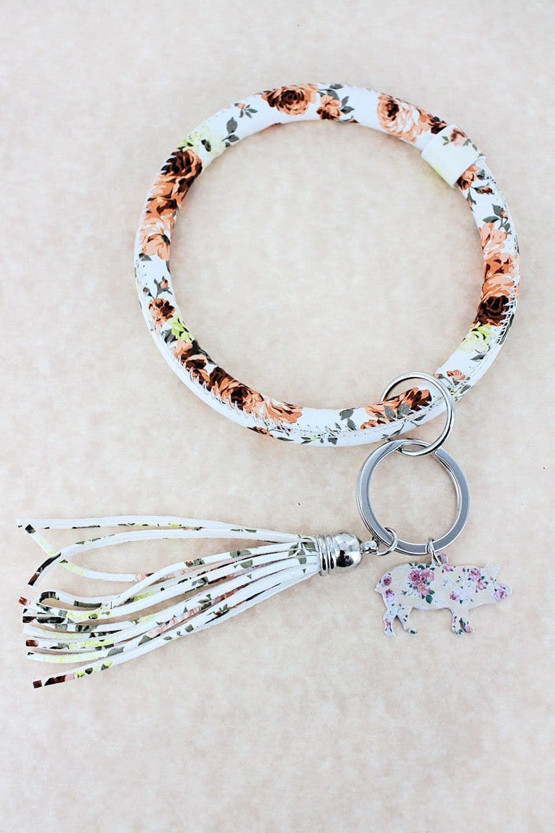 Bangle Pig Sunflower Key Chain Faux Leather、mySite、g9winljtr