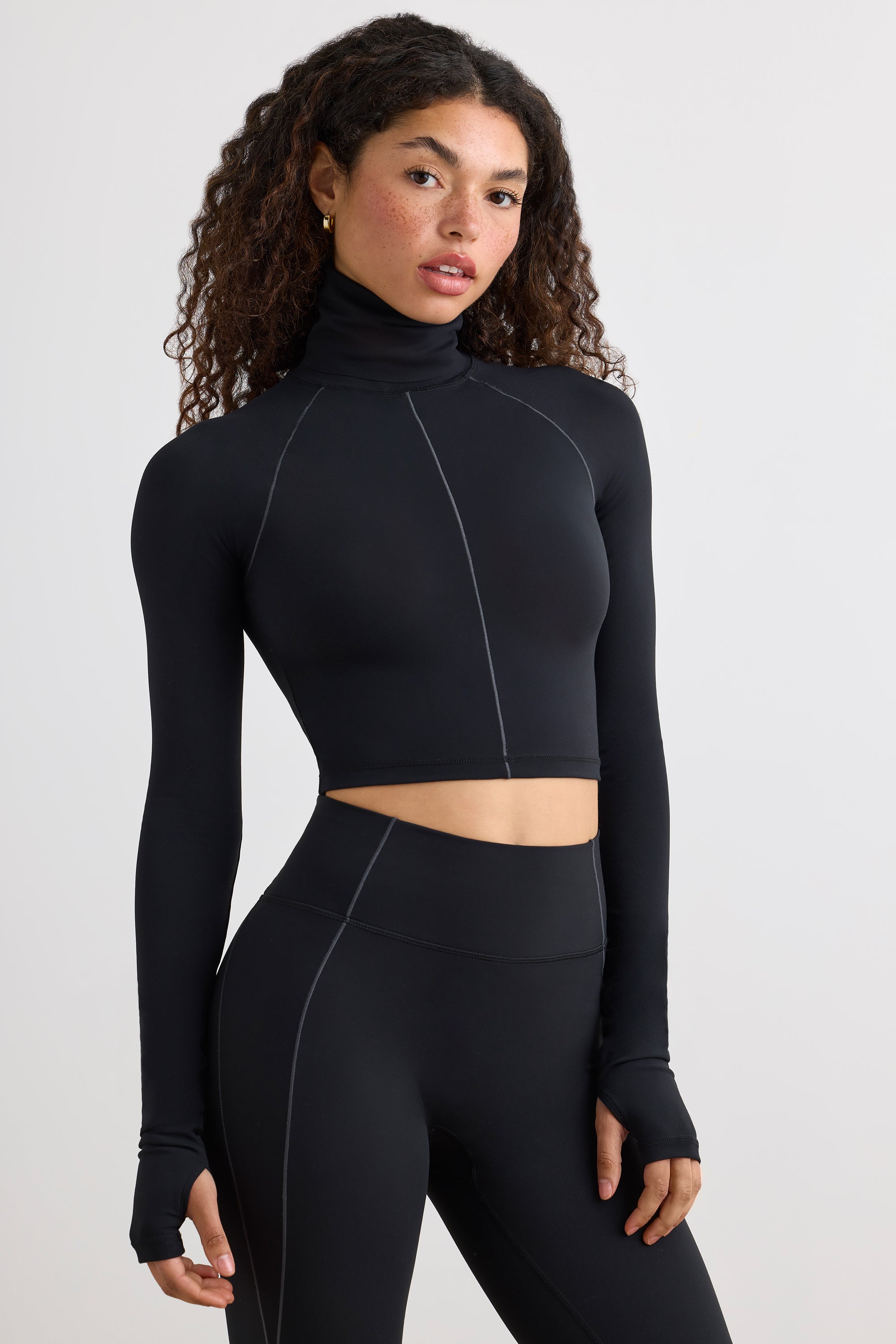 Soft Active Turtleneck Crop Top in Black、mySite、solidvoid
