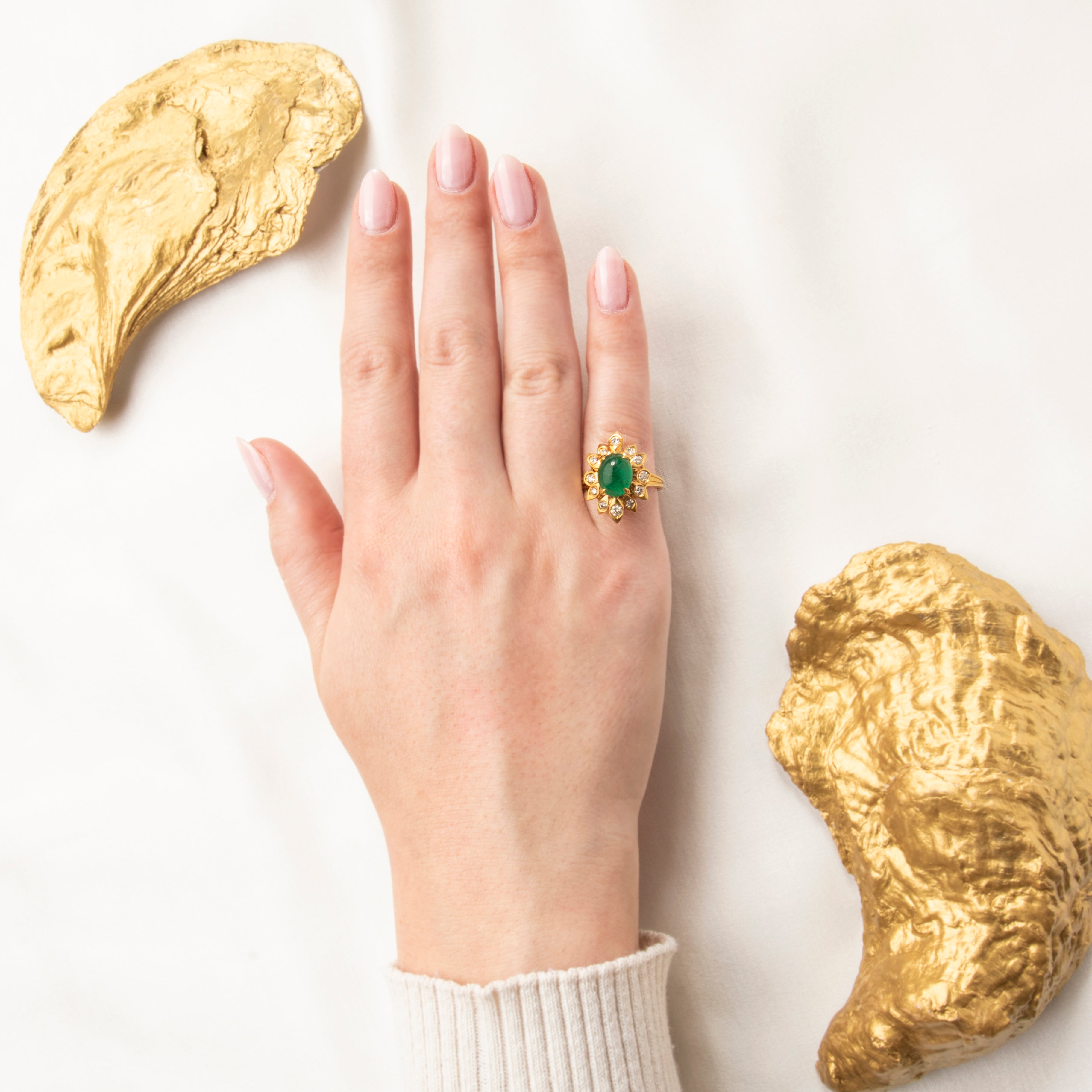 Vintage 18k Yellow Gold 3.5ct Emerald .58cttw Diamond Cocktail Ring 6.5、mySite、hinf8tx79