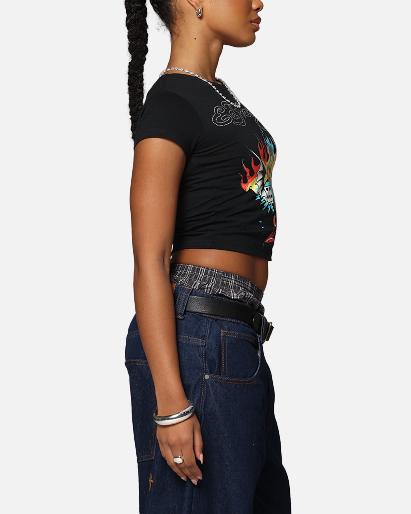 Ed Hardy Women's Flame Roll Baby T-Shirt Black、mySite、zt4zffjzw